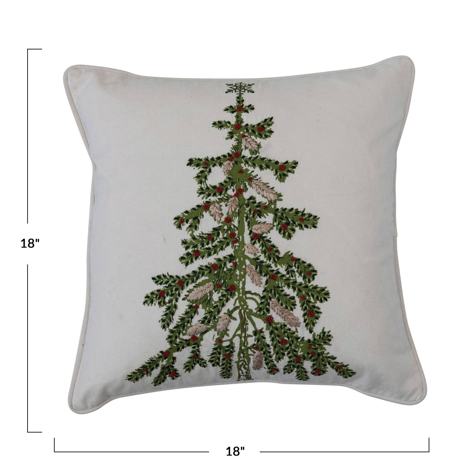 Hello Honey&#xAE; Christmas Tree Printed Cotton Pillow with Embroidery &#x26; Piping