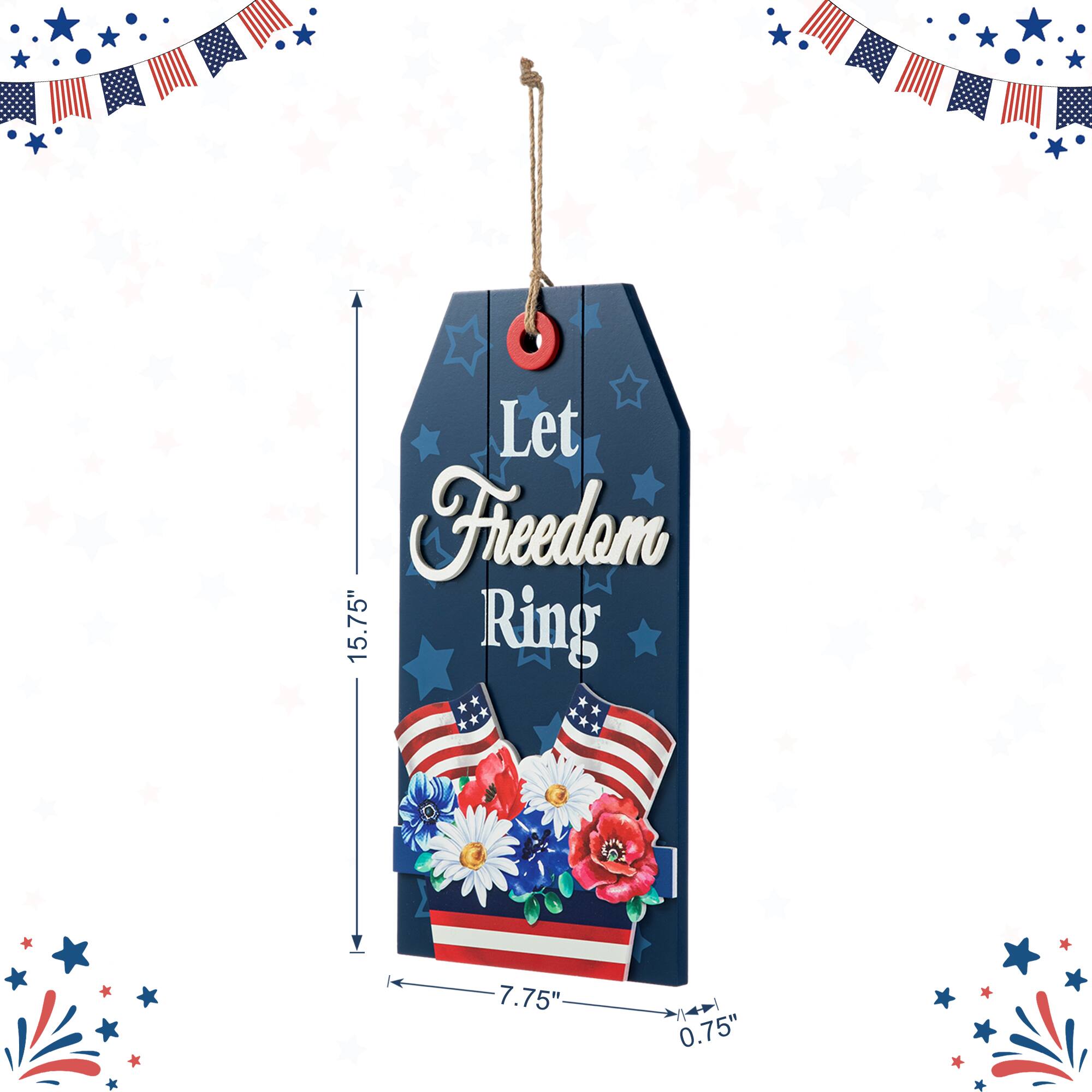 Glitzhome® 15.75" Let Freedom Ring Sign Door Hanger