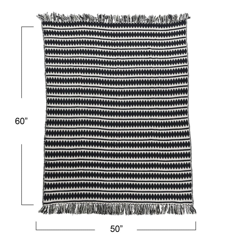 Striped Cotton Throw Blanket with Fringe