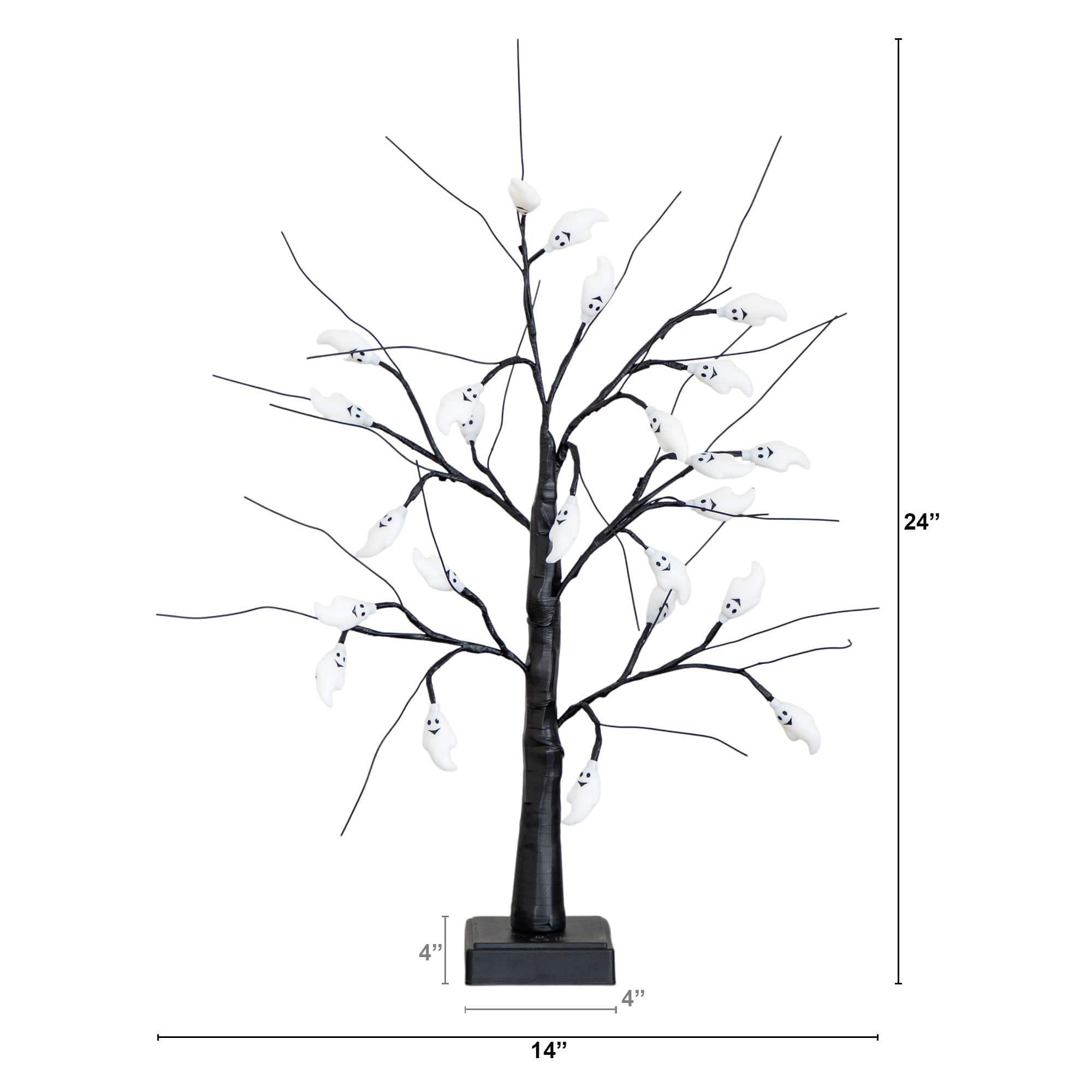 2ft. Pre-Lit Artificial Halloween Ghost Twig Tree with 24 Purple LED Lights