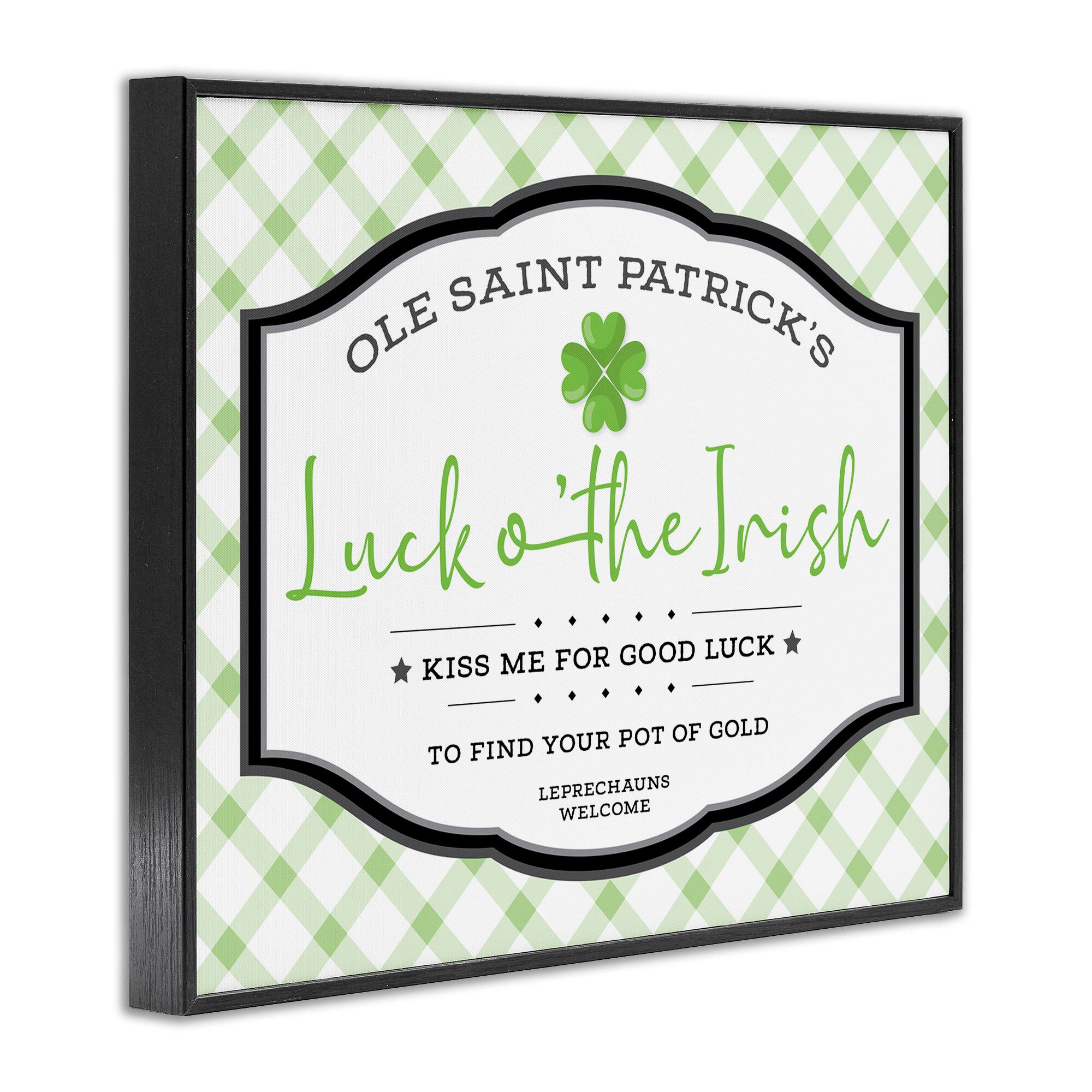 Stupell Industries Saint Patrick's Luck o'the Irish Sign Green Plaid Framed Giclee Art