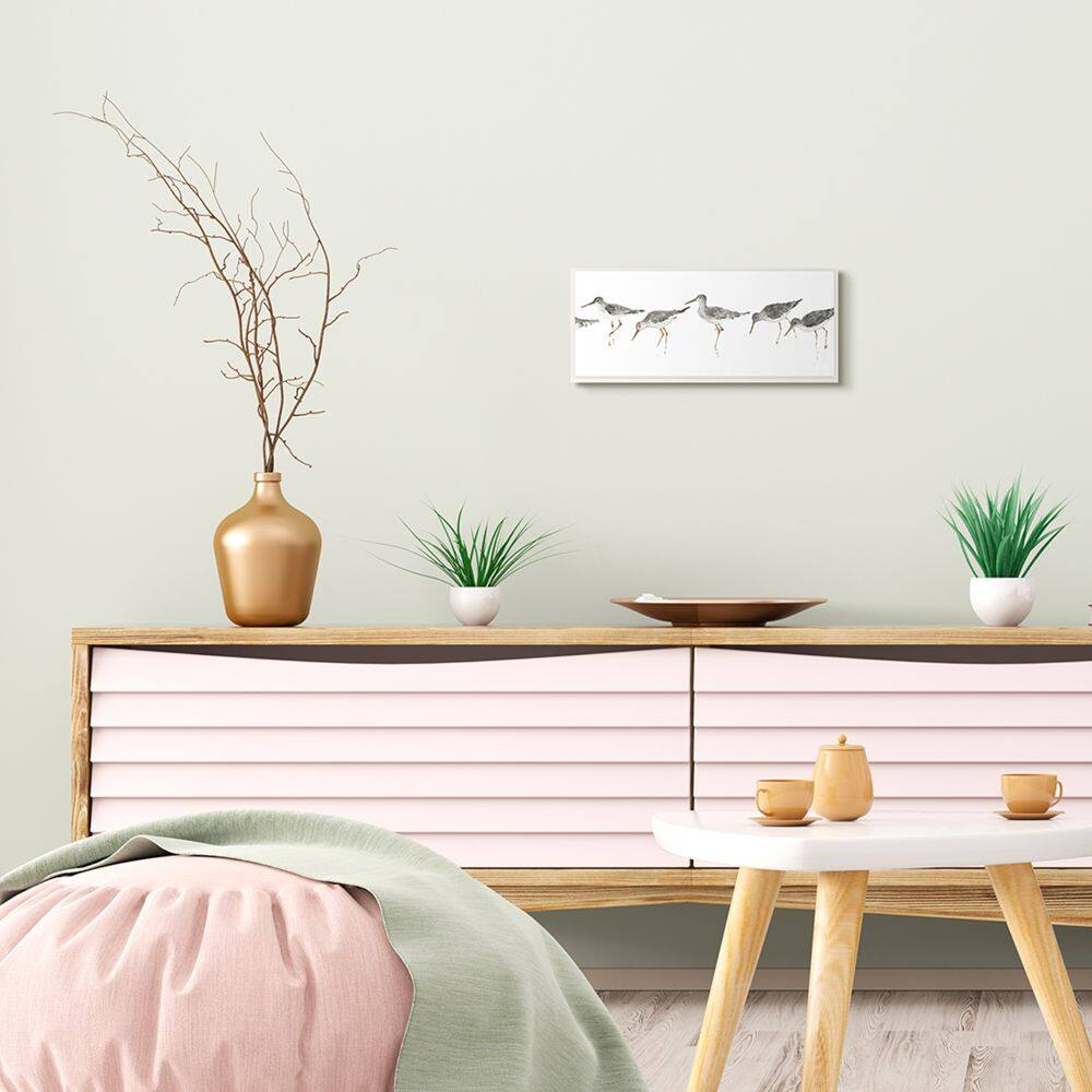 Stupell Industries Beach Bird Sandpipers Minimal Grey White Painting,7" x 17"