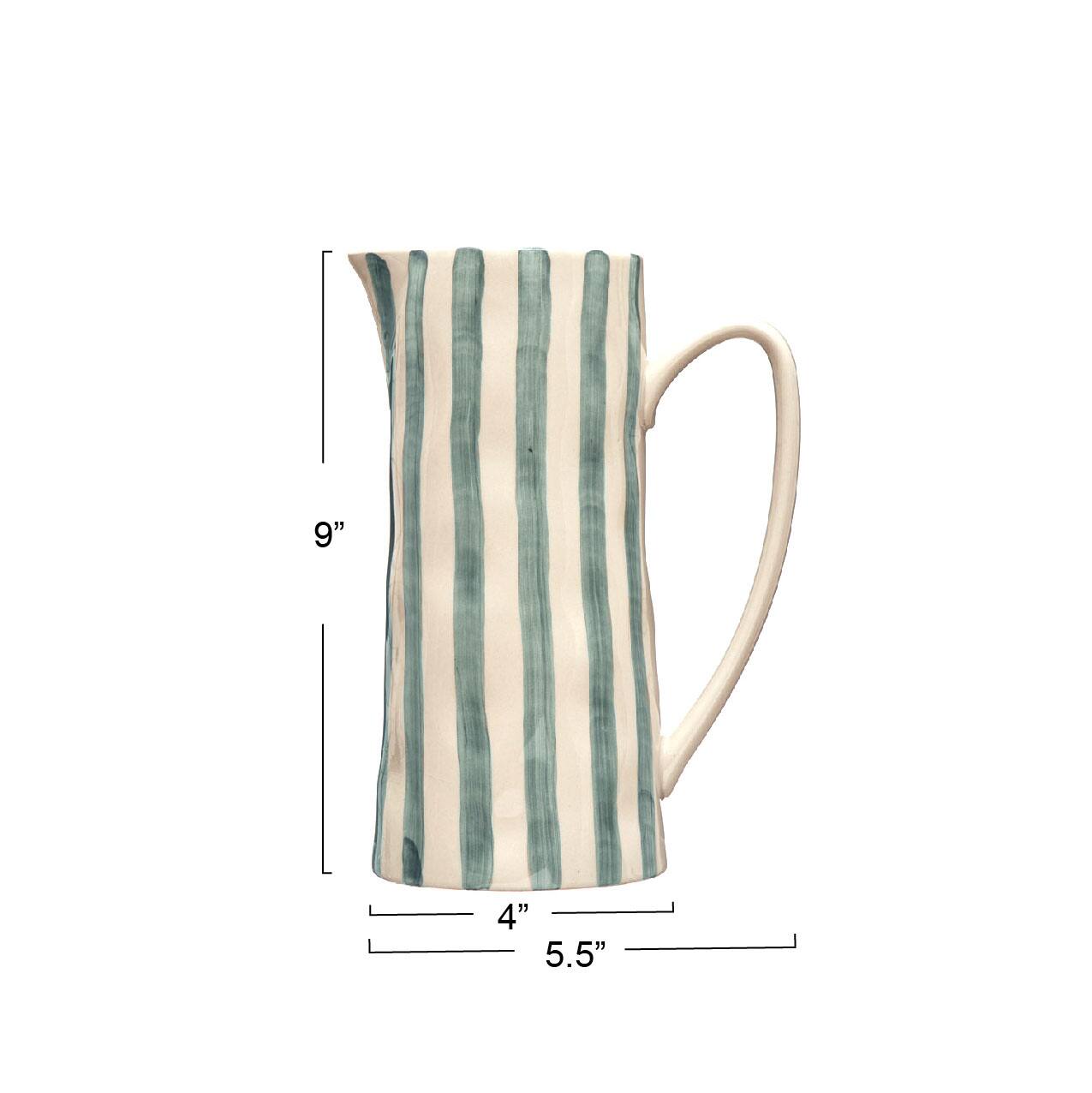 Hello Honey® 42oz. Hand-Painted White & Blue Striped Stoneware Pitcher