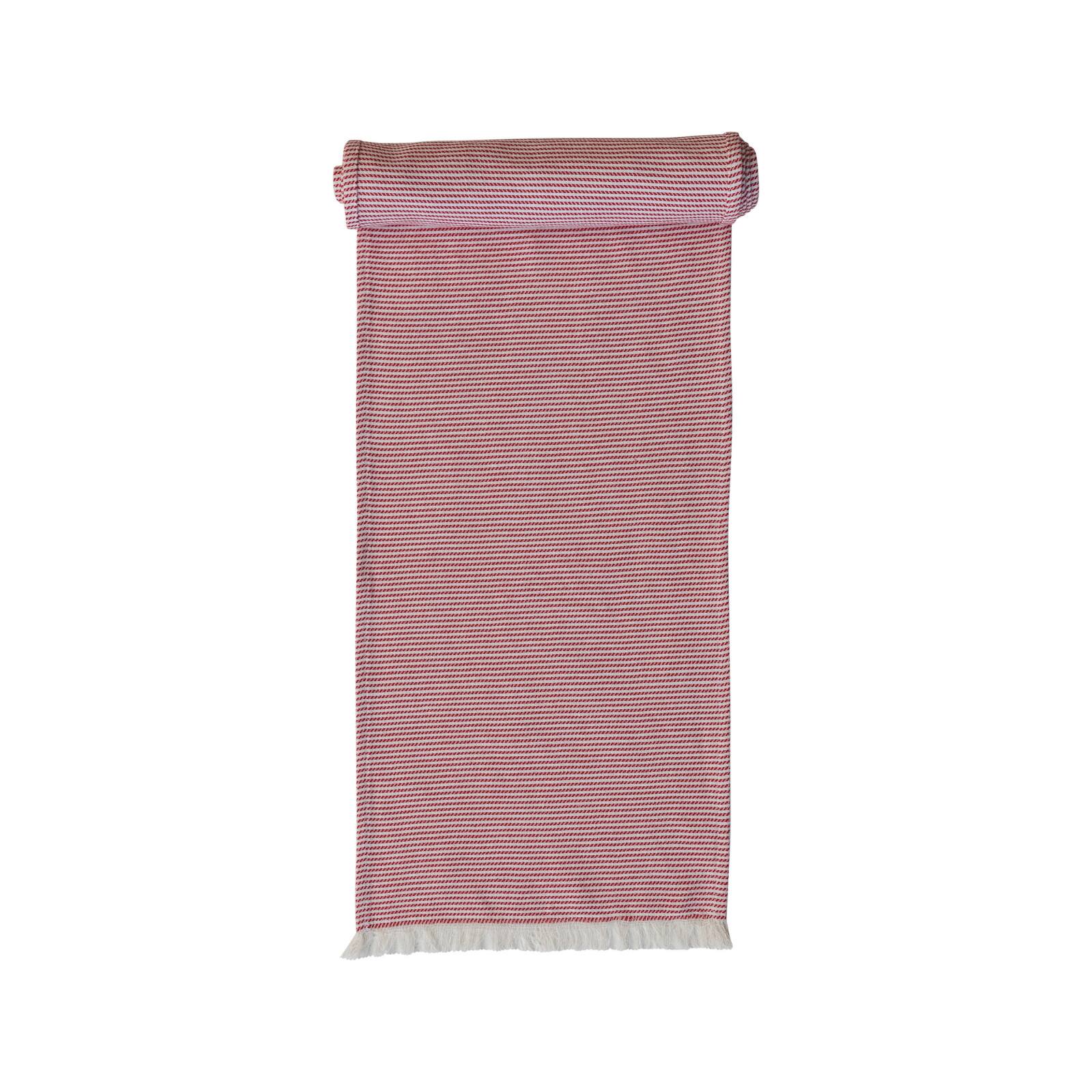 Hello Honey&#xAE; 108&#x22; Red &#x26; White Woven Cotton Table Runner with Stripes &#x26; Fringe