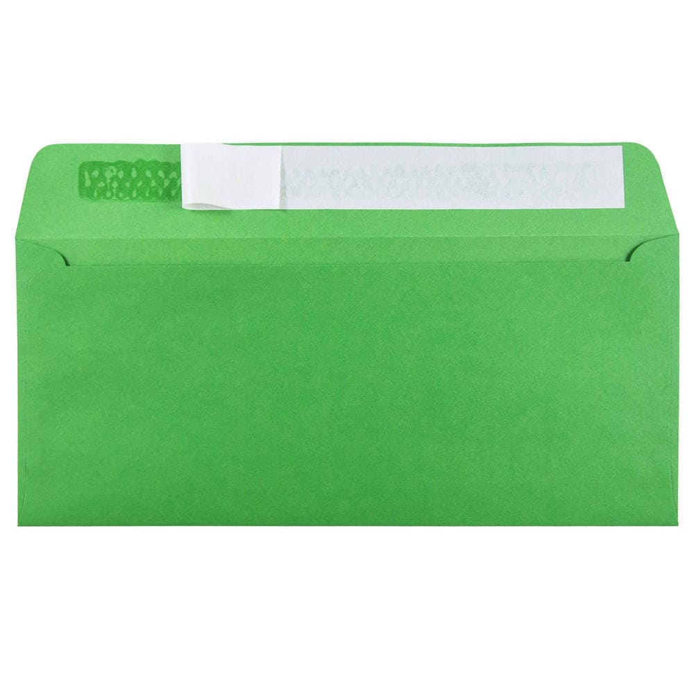 JAM Paper 4.125" x 9.5" Green Peel & Seal Closure Business Envelopes