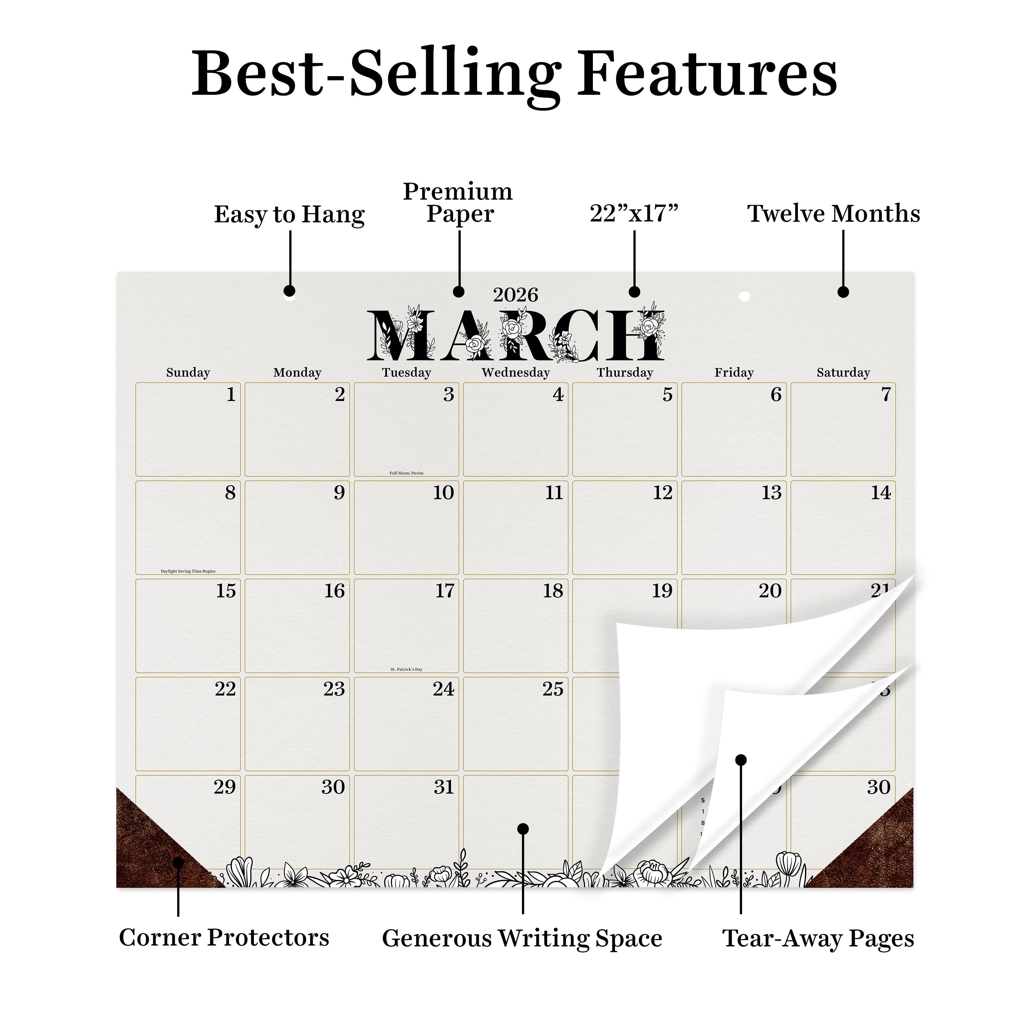2026 Floral Large Desk Pad Monthly Blotter Calendar