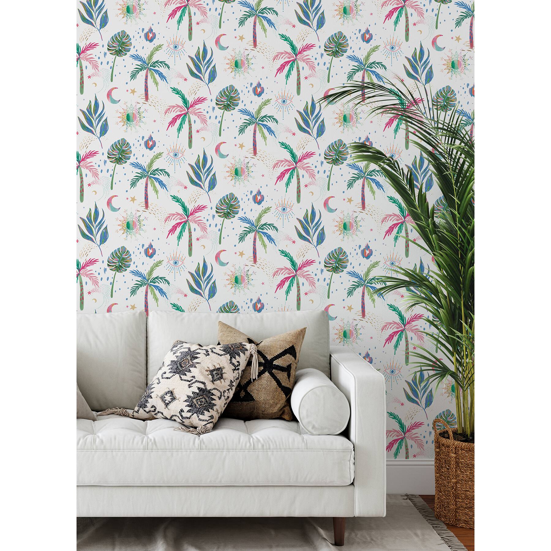 RoomMates White Multi Nuit Tropicale Peel & Stick Wallpaper