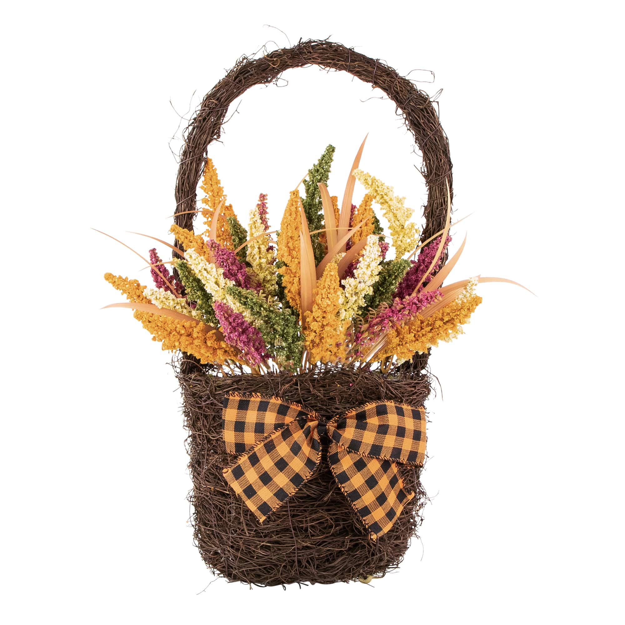 22" Autumn Harvest Hanging Basket with Artificial Fall Foliage