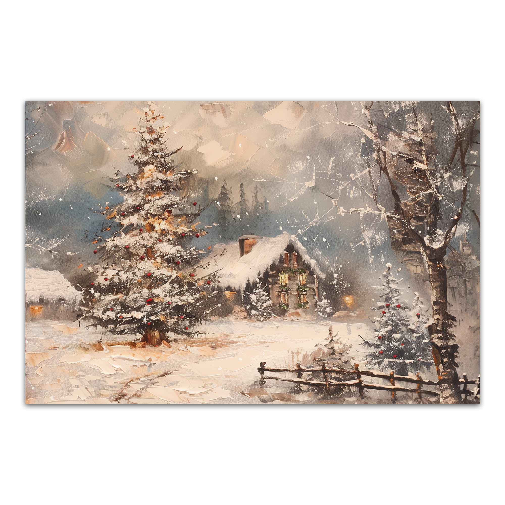 Snowy Christmas House 36&#x22; x 24&#x22; Canvas Wall Art