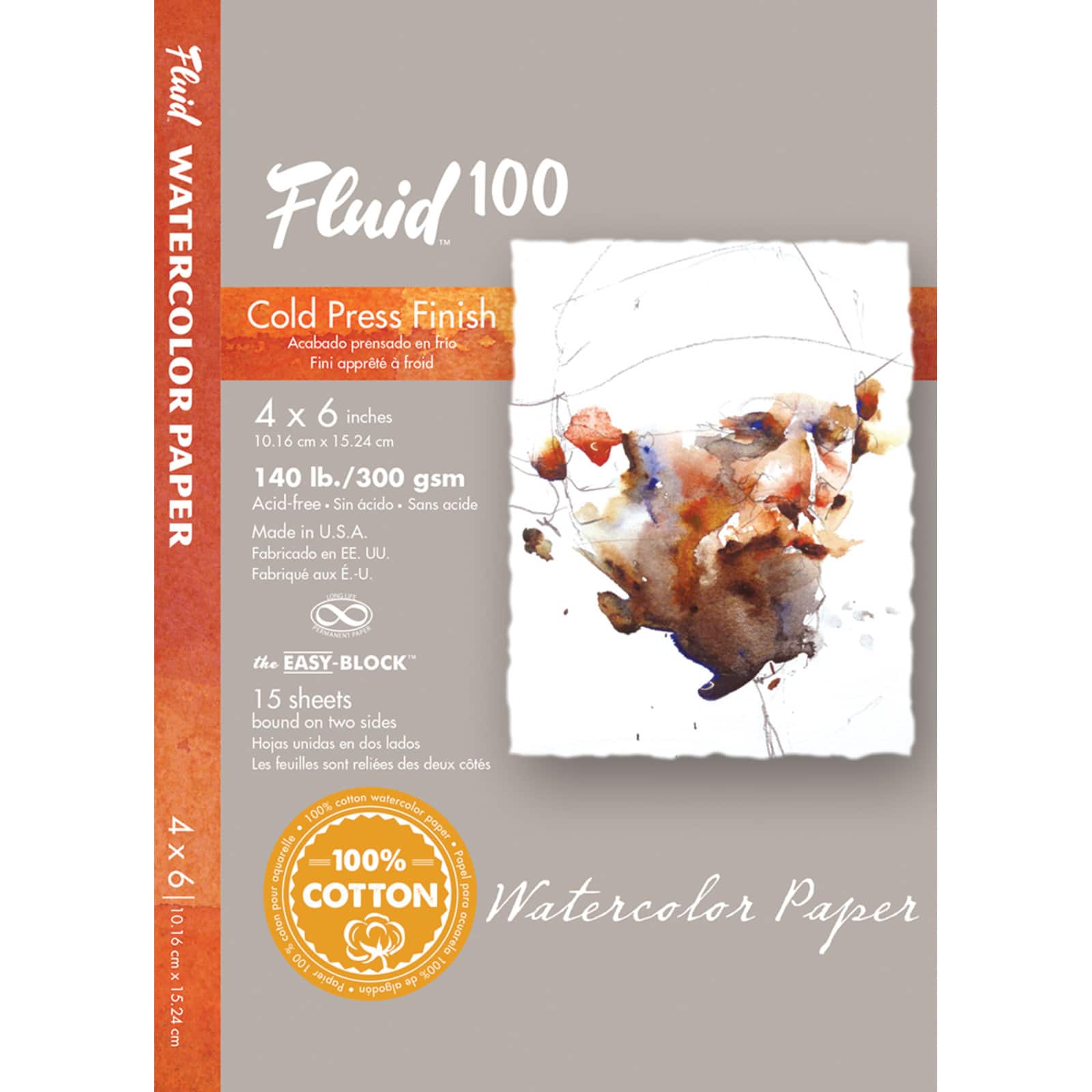 Fluid™ 100 Cold Press Watercolor Paper Block, 140lb.