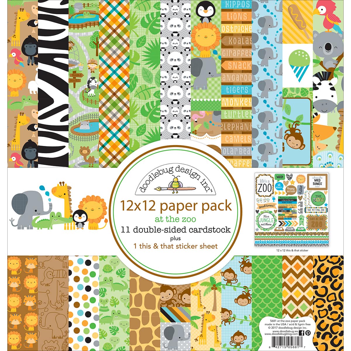 Doodlebug Design Inc.&#x2122; At The Zoo Paper Pack, 12&#x22; x 12&#x22;