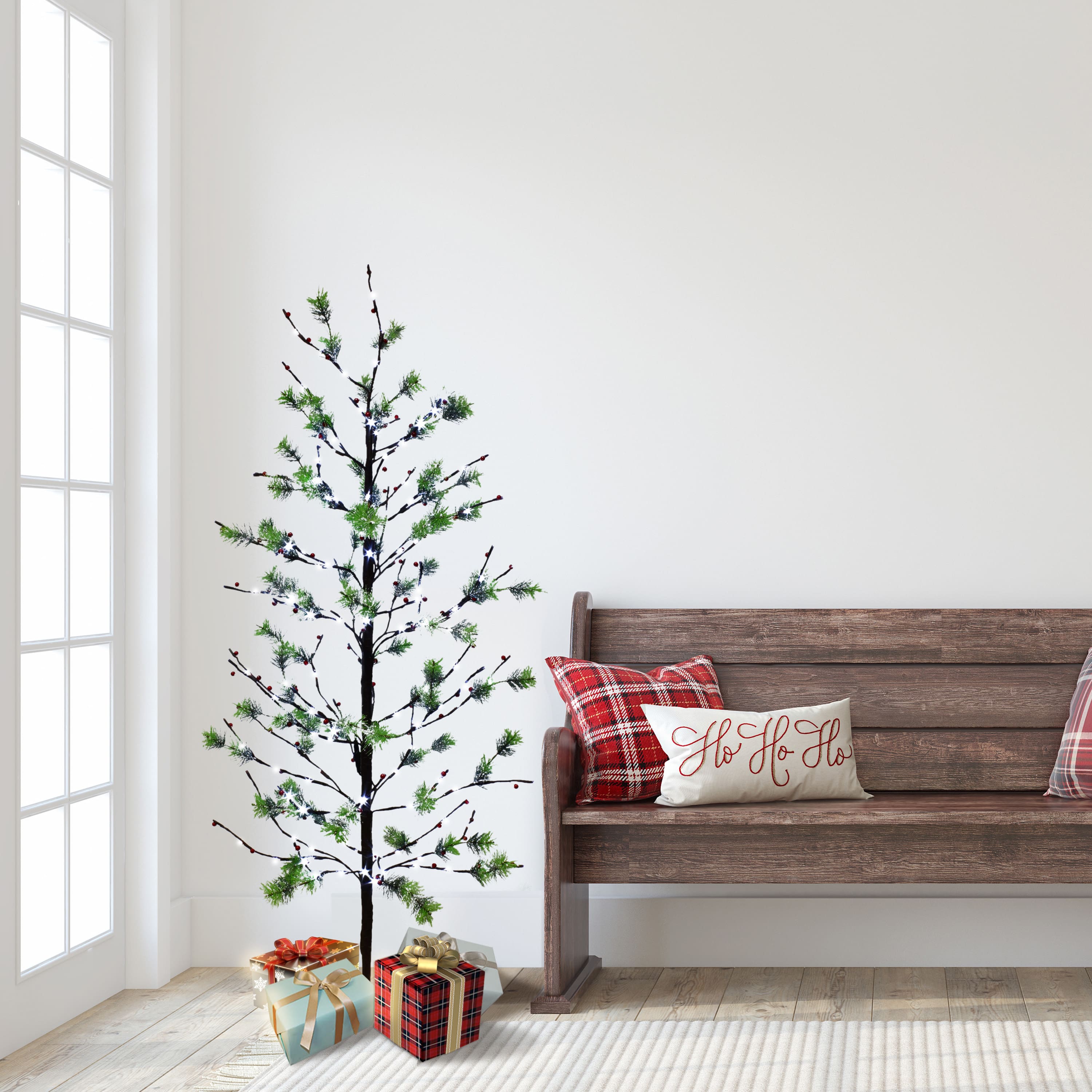 5ft. Pre-Lit Twig Tree, White LED Twinkle Lights