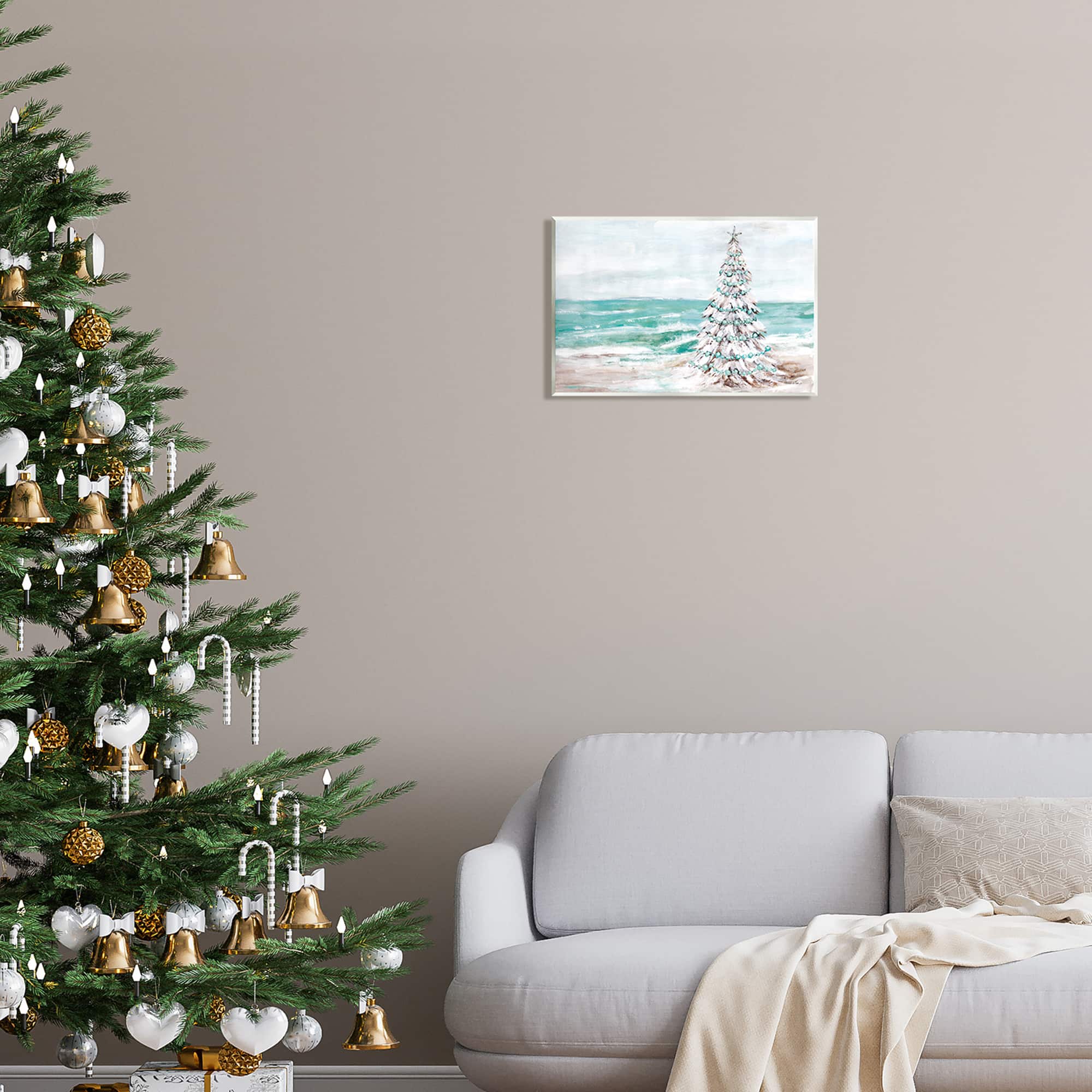 Stupell Industries Snowy Christmas Tree Beach Shore Wall Plaque Art