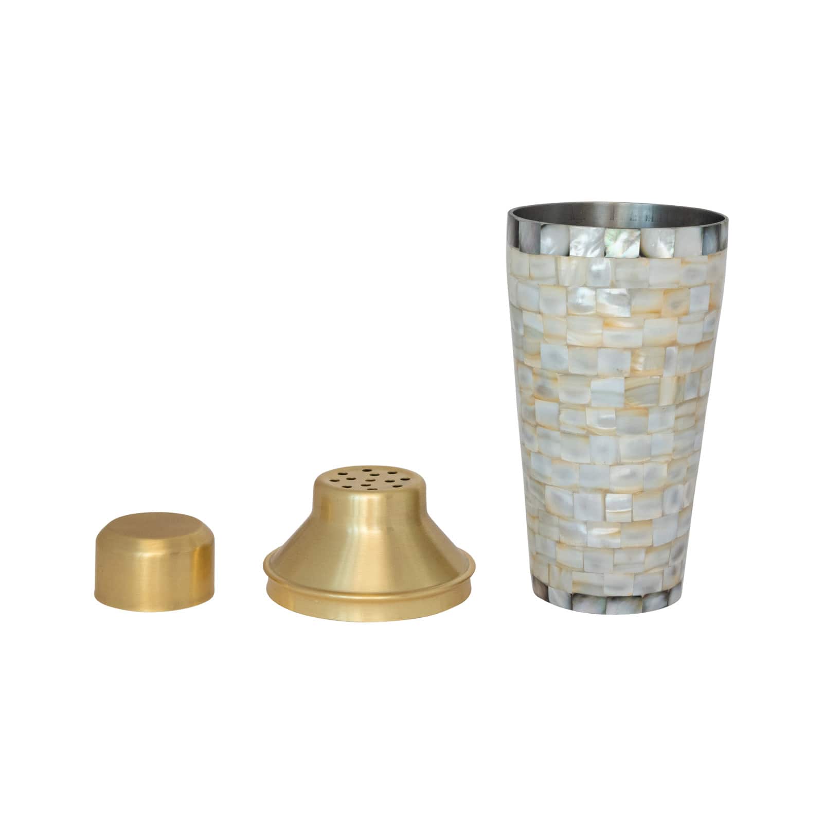 Hello Honey&#xAE; 24oz. Gold Finish Stainless Steel &#x26; Natural Mother of Pearl Inlaid Cocktail Shaker