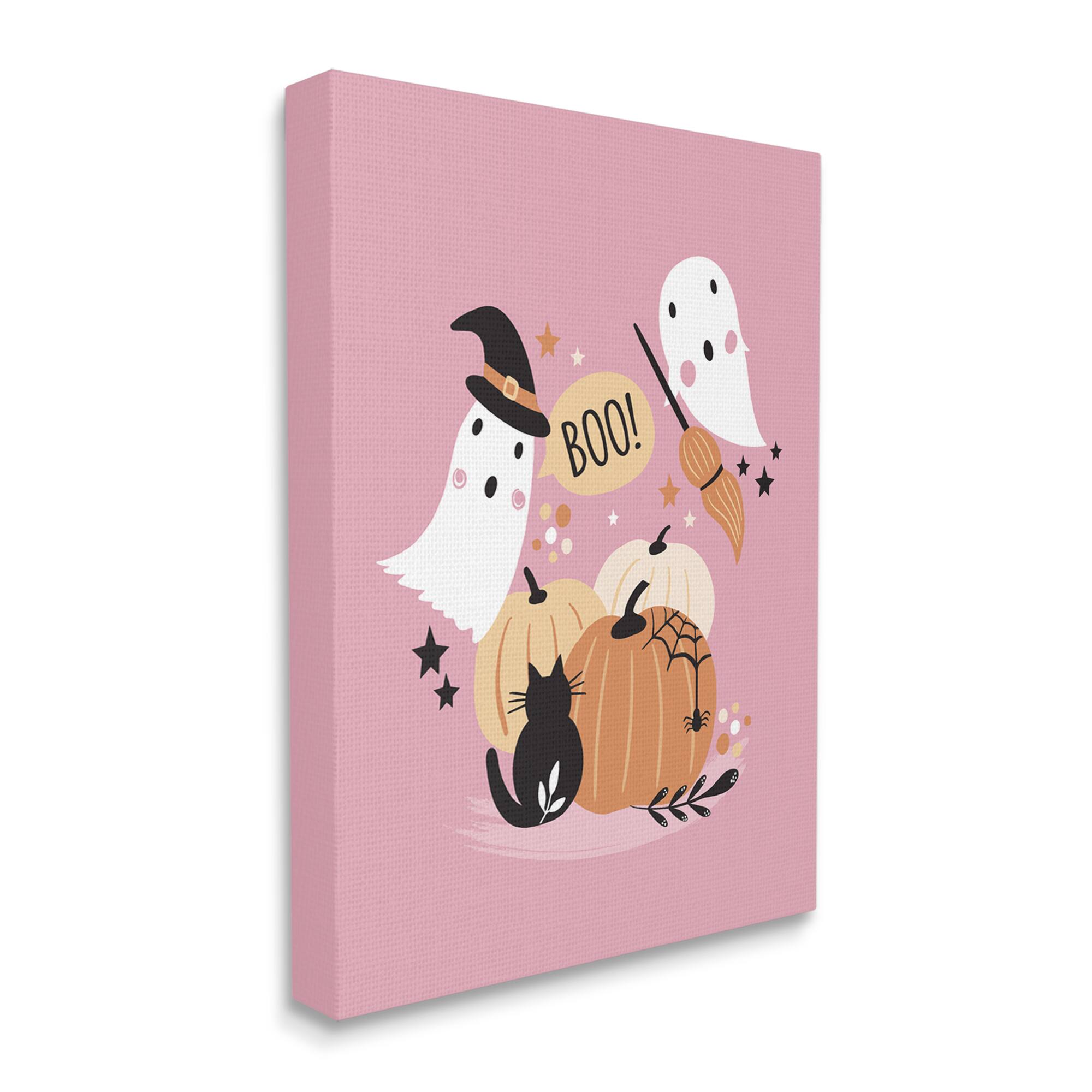 Stupell Industries Pink Boo Halloween Ghosts Canvas Wall Art