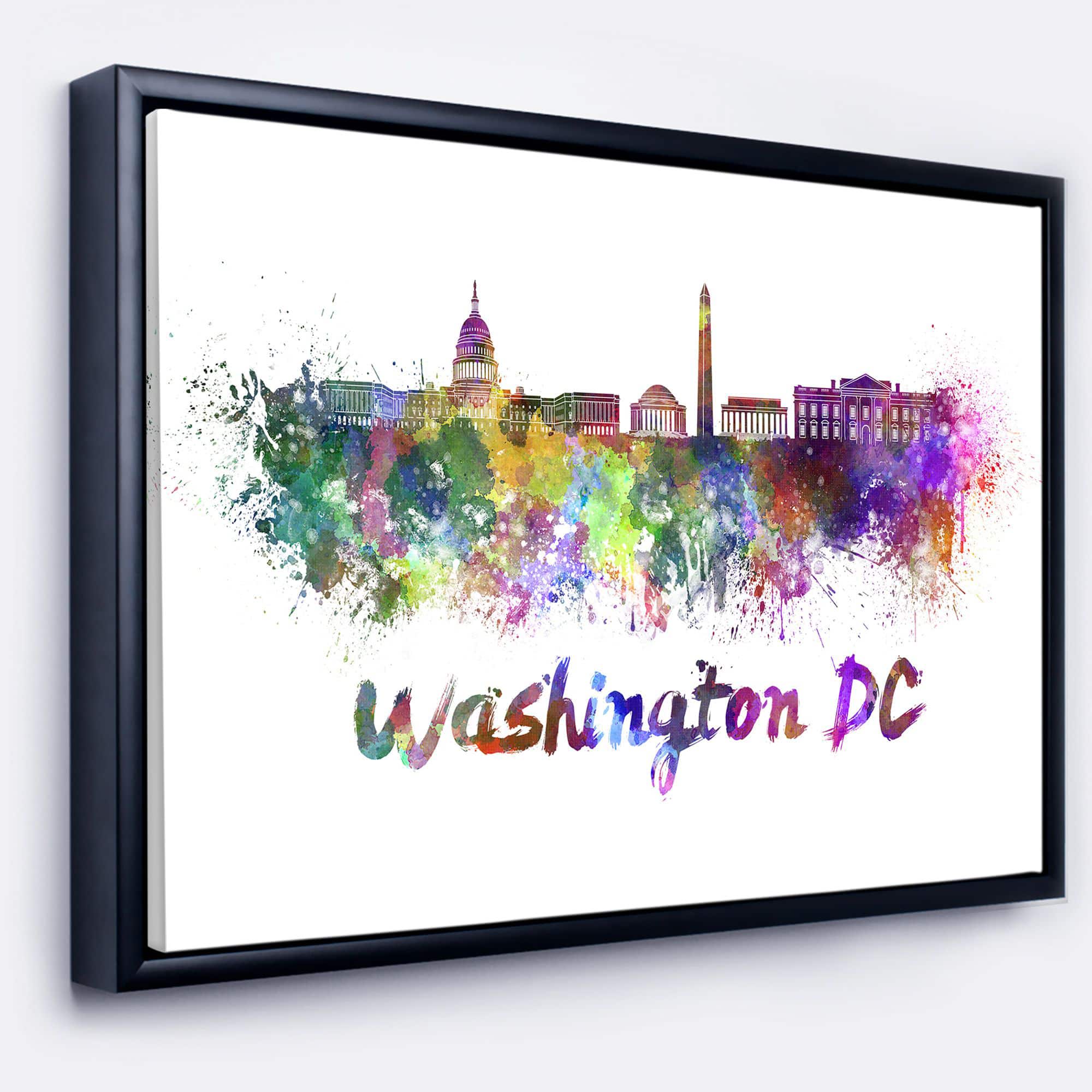 Designart - Washington DC Skyline - Cityscape Canvas Artwork Print in Black Frame