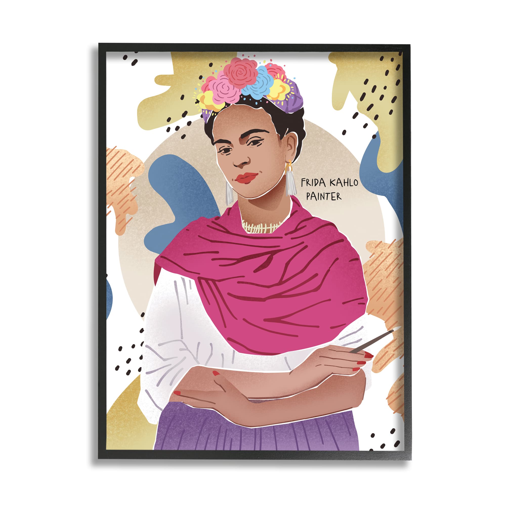 Stupell Industries Frida Kahlo Posing with Paint Brush Wall Art in Black Frame
