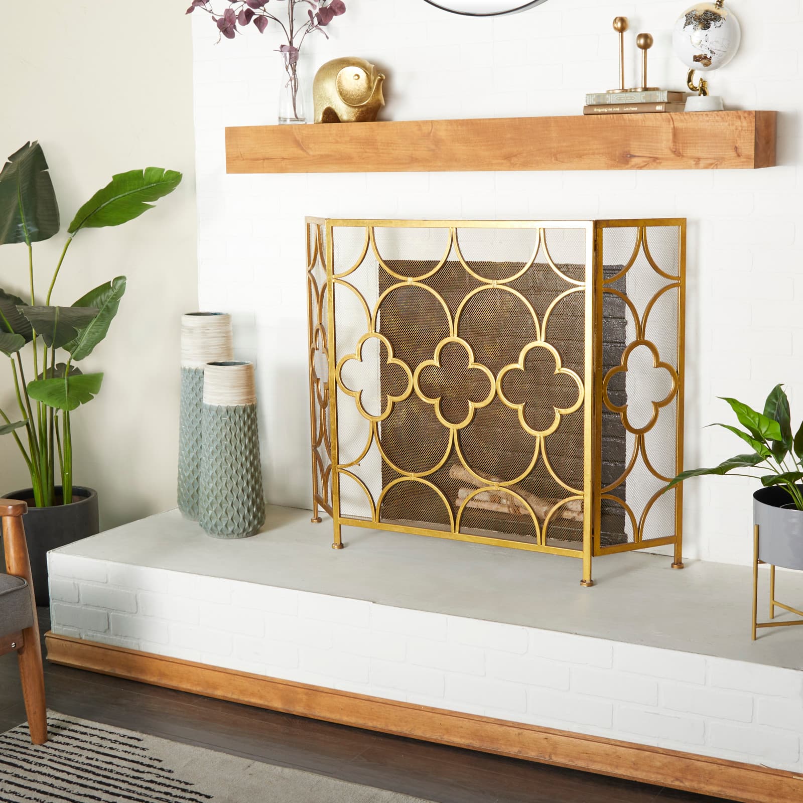 Gold Metal Contemporary Fireplace Screen, 35" x 50" x 1"