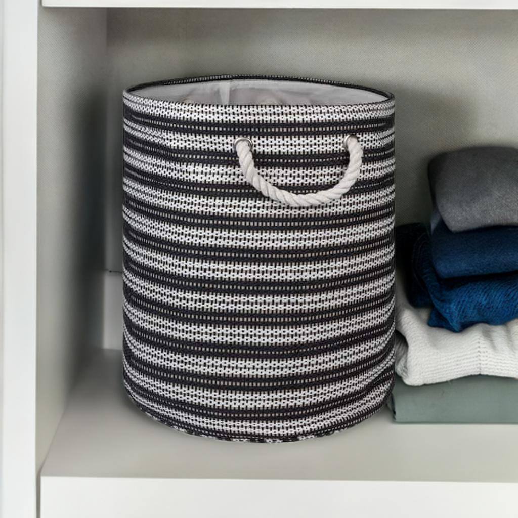 DII® Large Black & White Striped Weave Round Paper Storage Basket