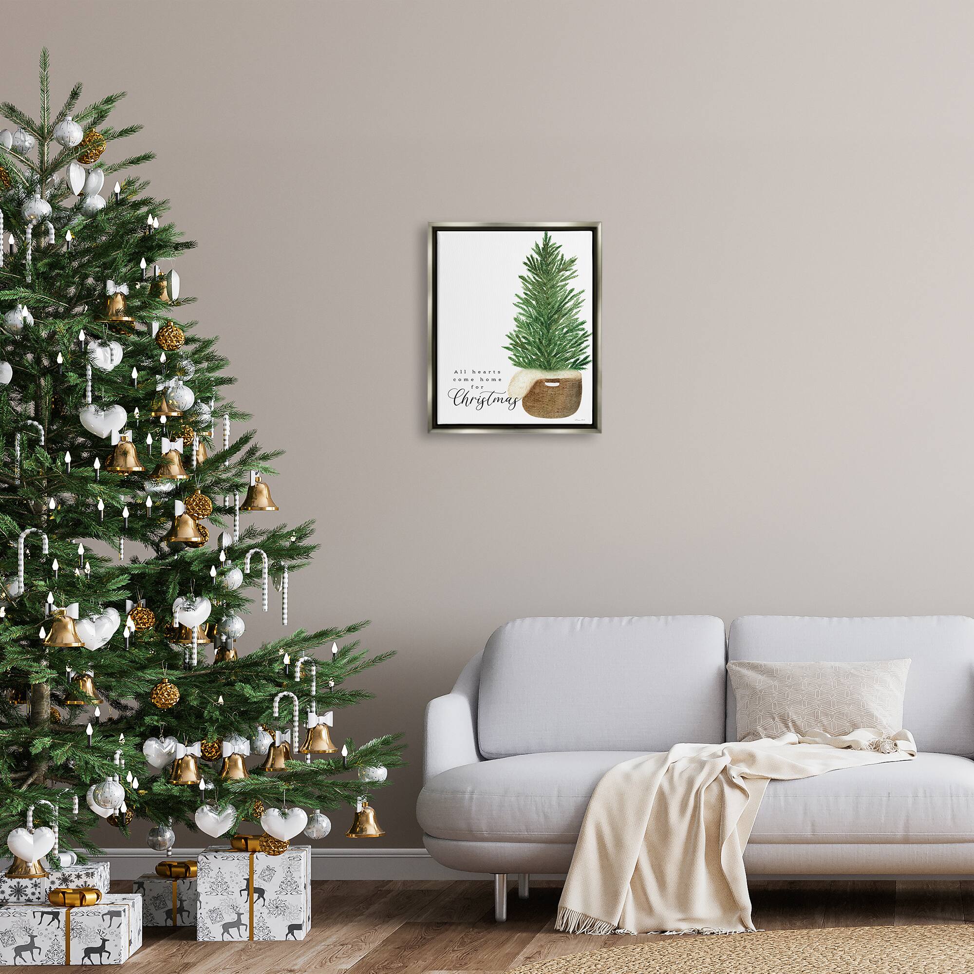 Stupell Industries All Hearts Home For Christmas Phrase Floater Canvas Wall Art