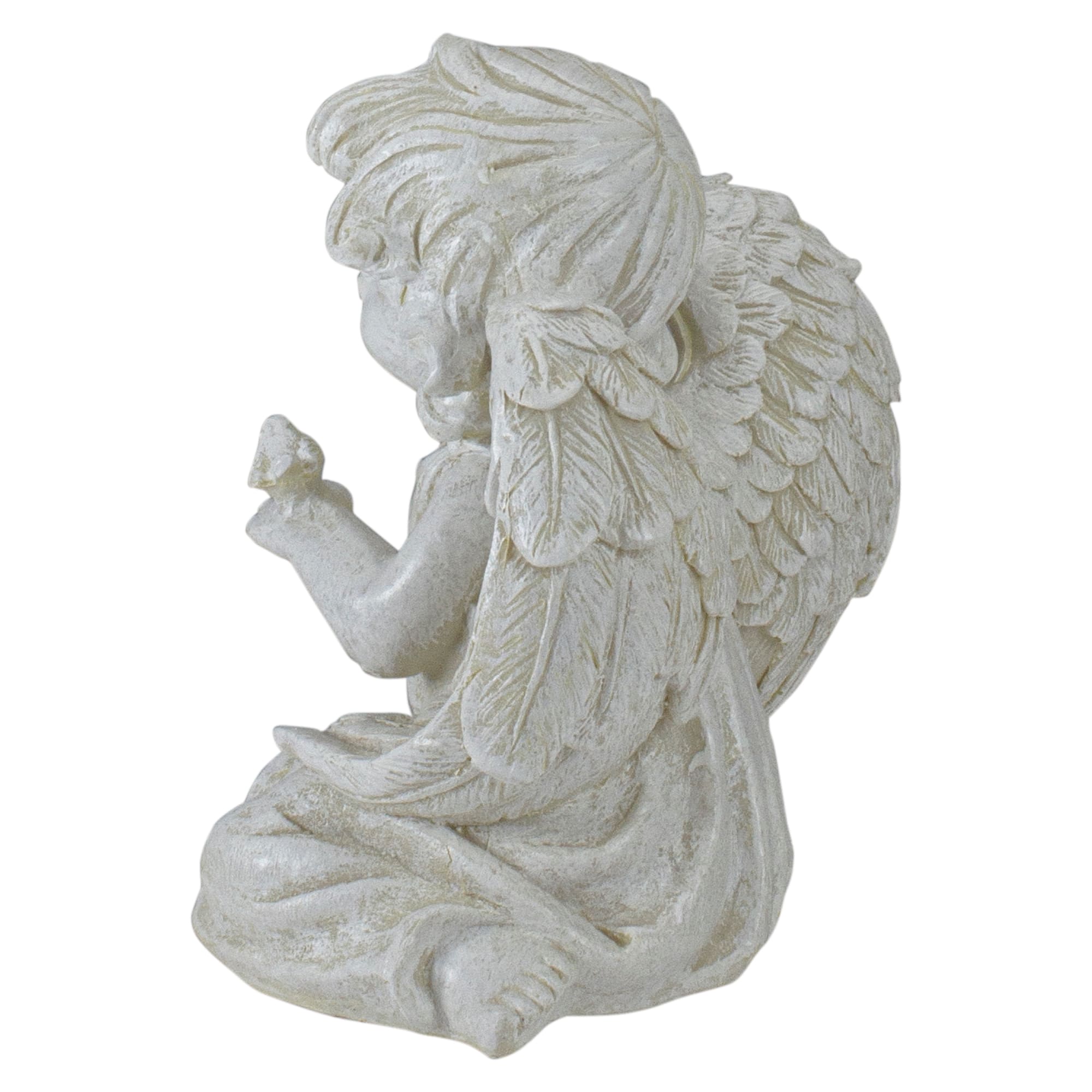6.5" Ivory Sitting Cherub Angel with Bird Outdoor Statue