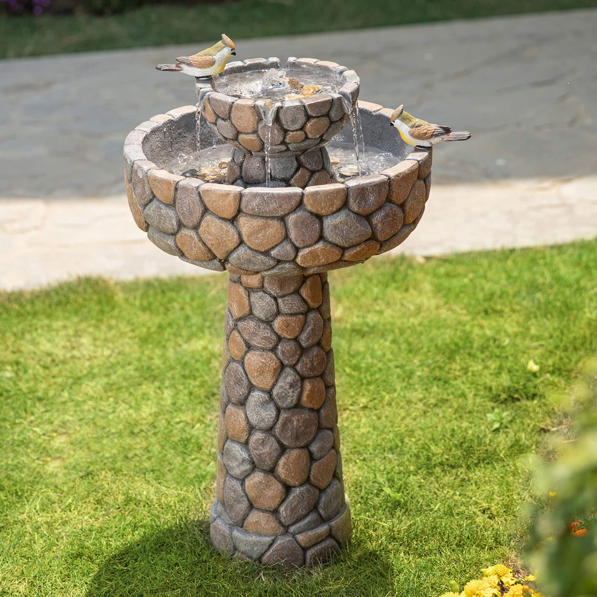 Glitzhome&#xAE; 2ft. 2-Tier Stone-Like Outdoor Birdbath Fountain