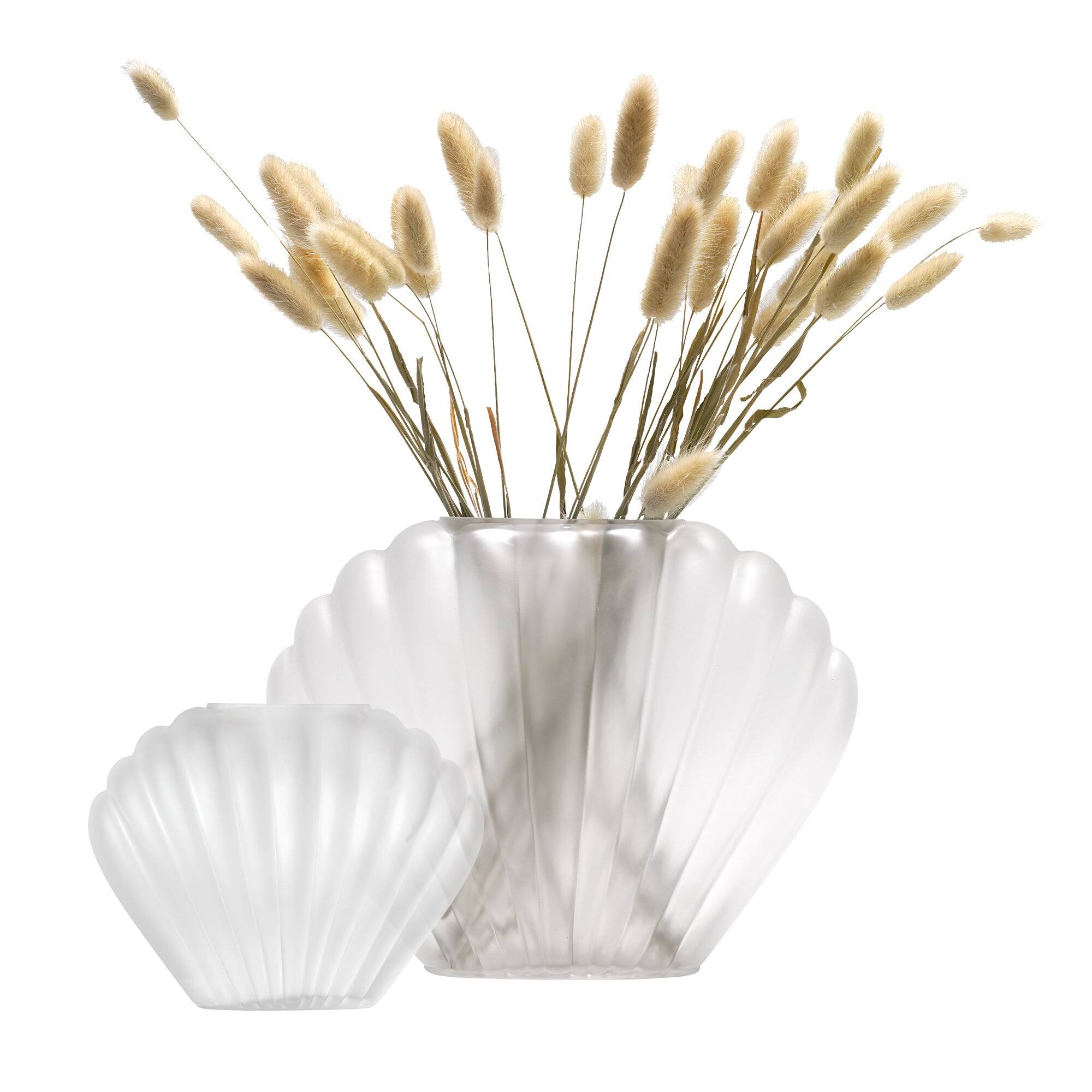 American Art Decor White Sea Scallops Misted Glass Vase Set
