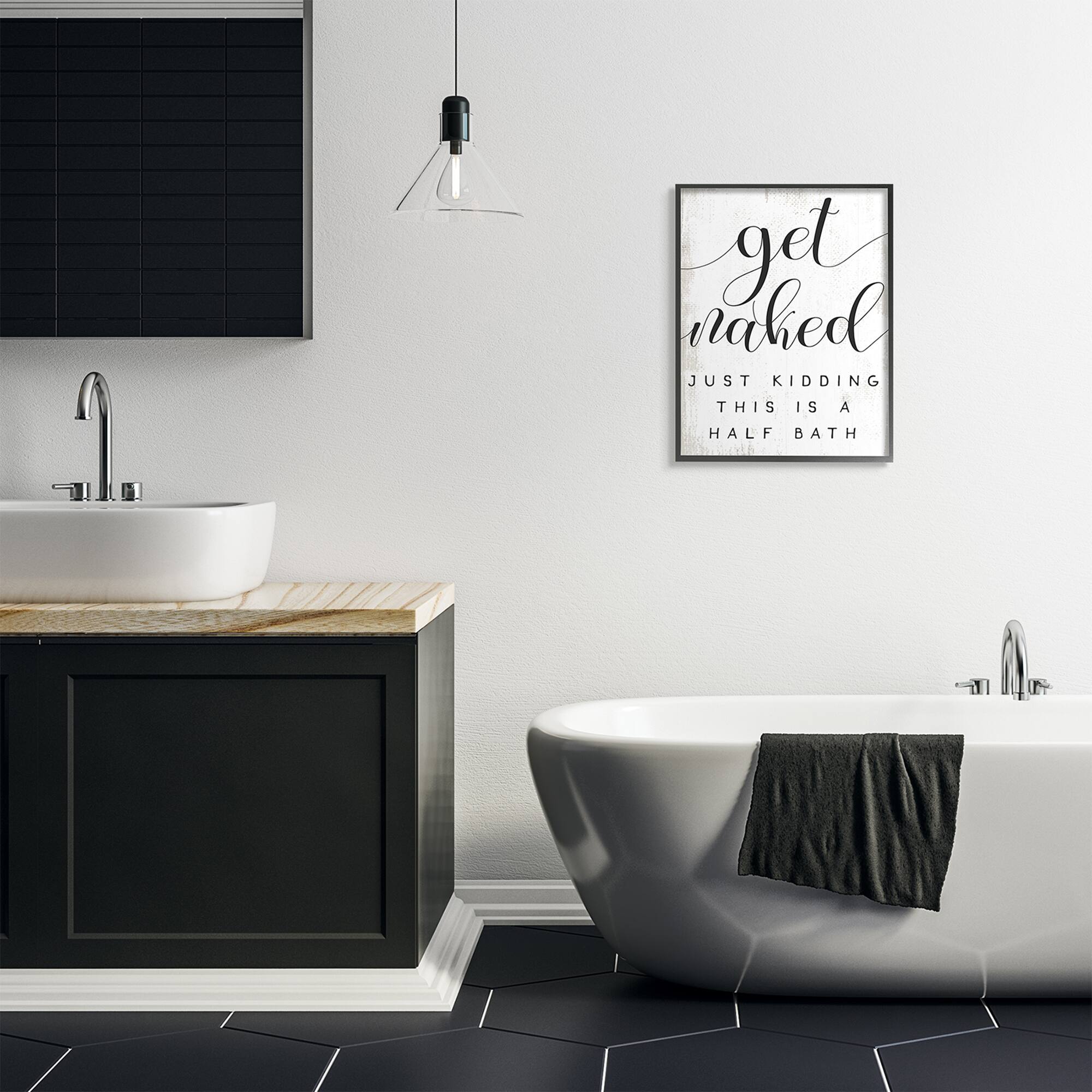 Stupell Industries Get Naked Half Bath Wall Art in Black Frame