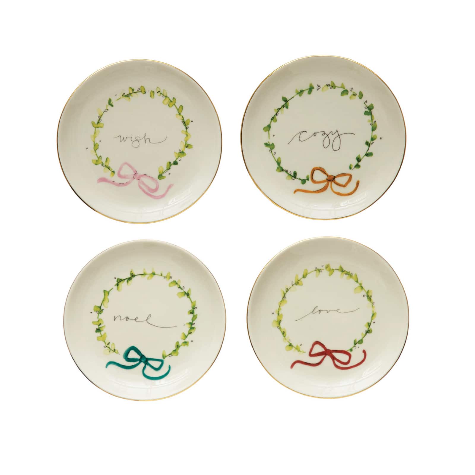 Hello Honey® 5" Round Stoneware Plate Set with Holiday Words