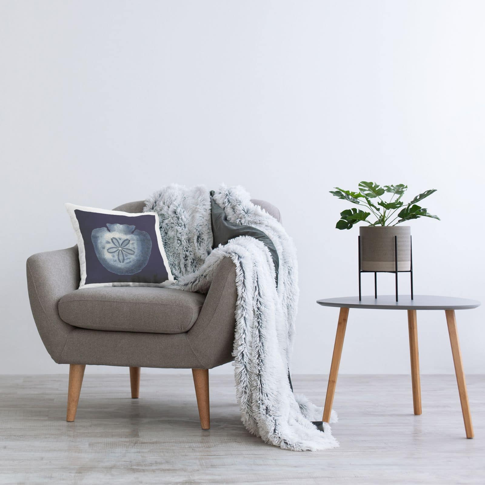 Stupell Industries Distressed Navy and White Sand Dollar Throw Pillow 18" x 18"