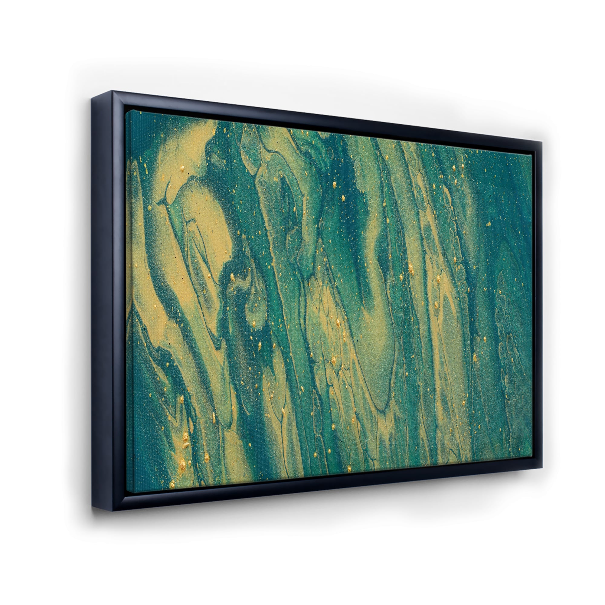 Designart - Emerald Green and Gold Marble - Glam Framed Canvas Wall Art Print
