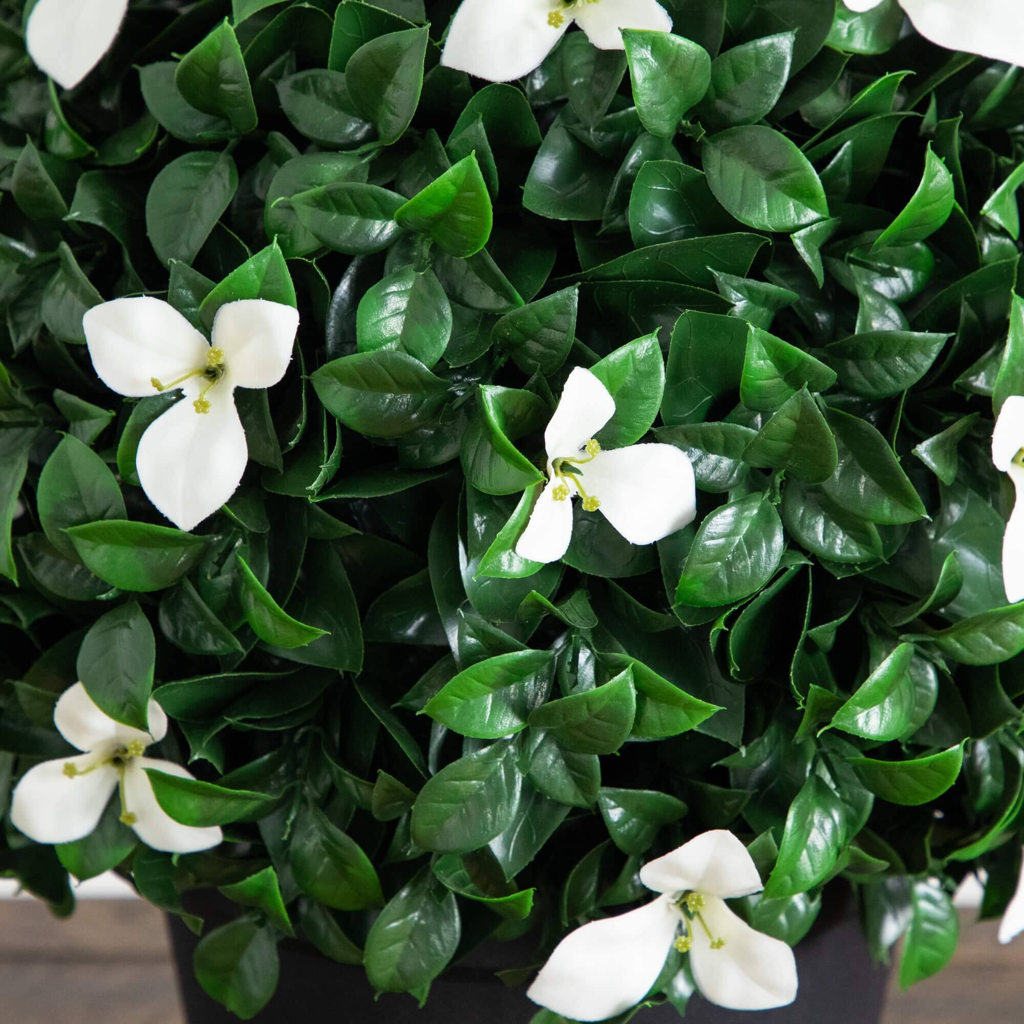 15in. UV Resistant Artificial Boxwood and Gardenia Topiary Plant (Indoor/Outdoor)