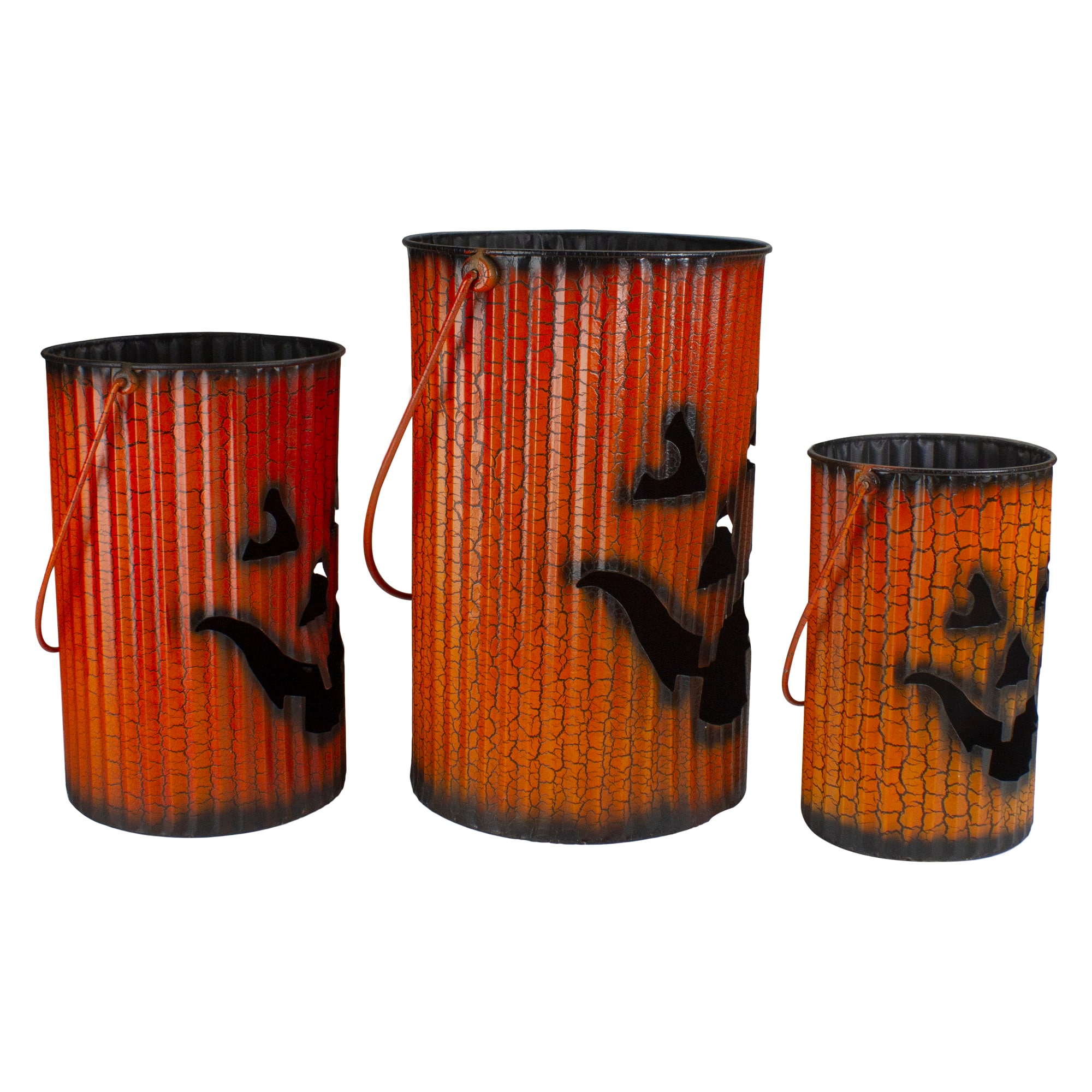 3 Piece Black &#x26; Orange Metal Pumpkin Lantern Halloween Decoration Set
