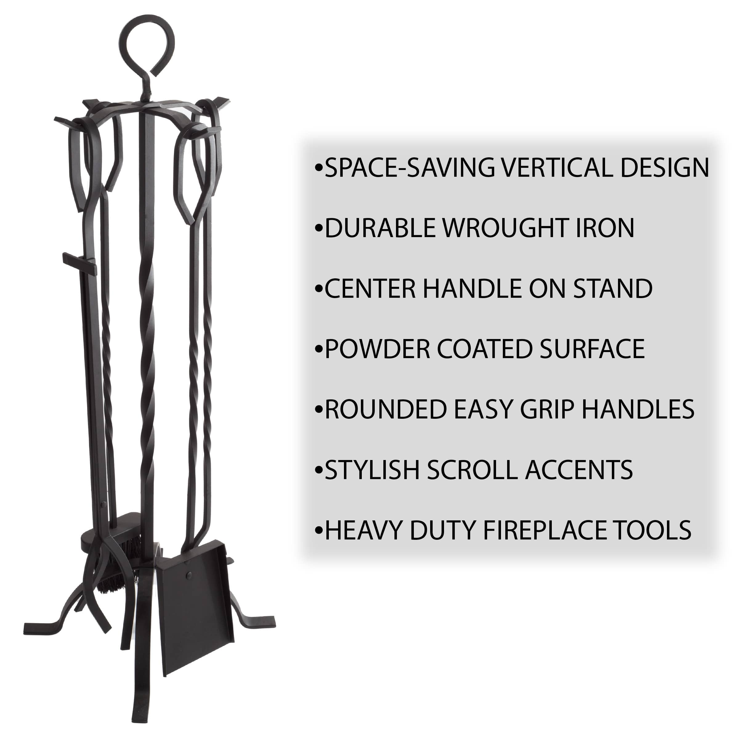 Hastings Home Black Fireplace Tool Set &#x26; Stand