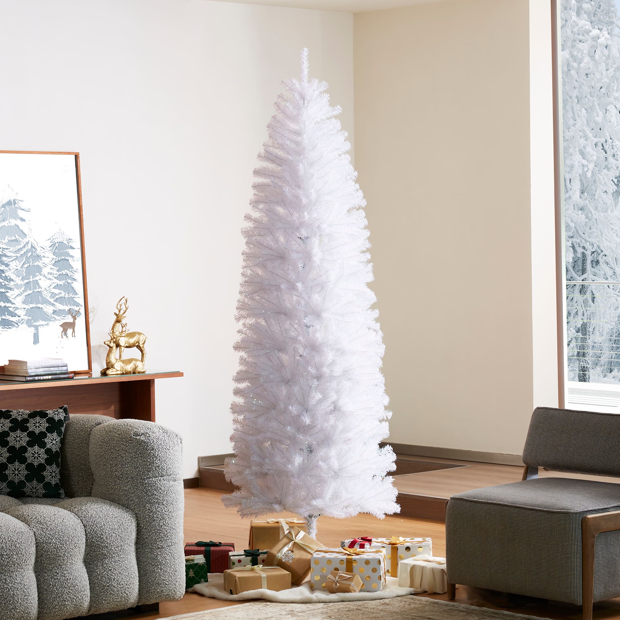 7.5ft. Unlit White Pencil Tinsel Artificial Christmas Tree