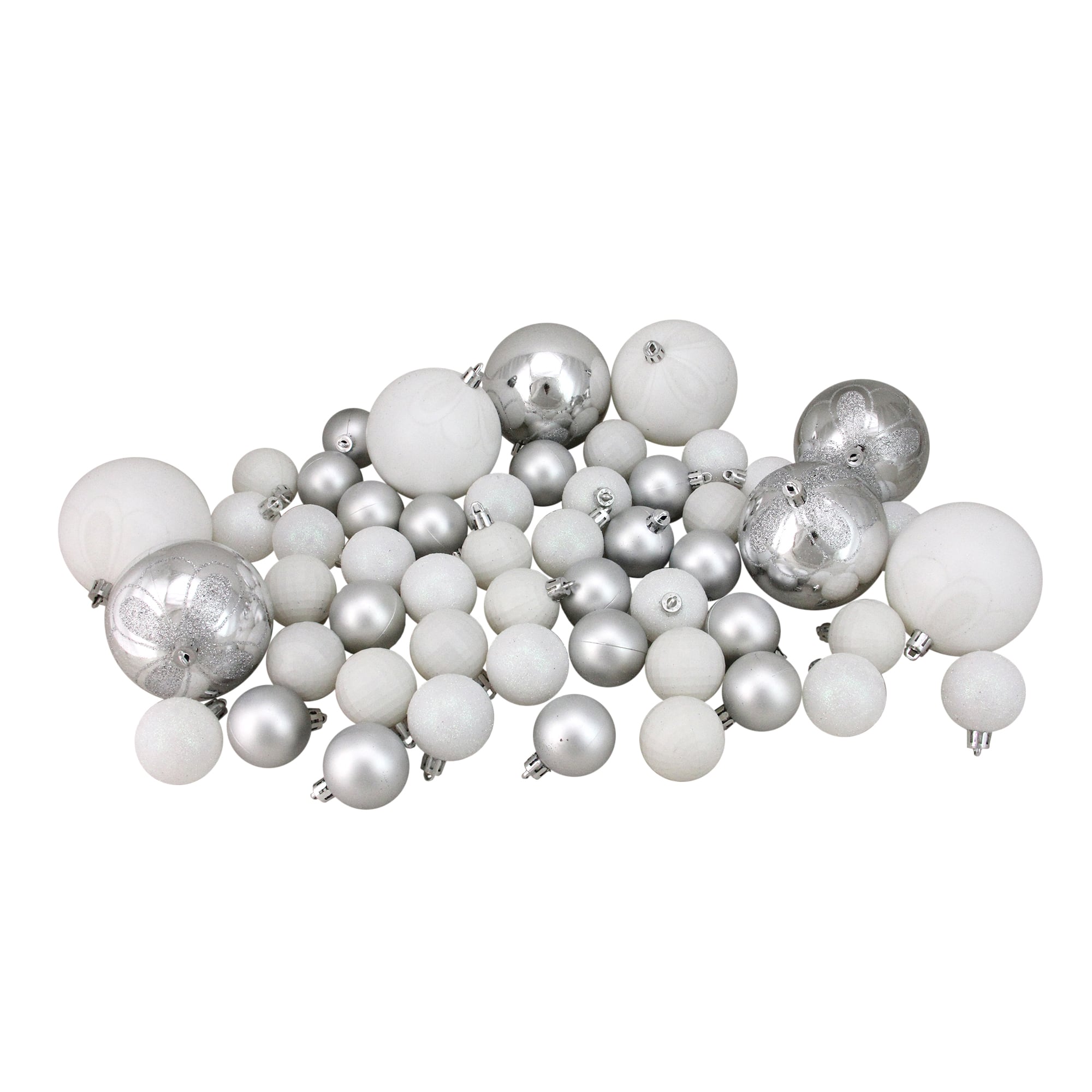 125ct. Winter White &#x26; Silver Shatterproof 4-Finish Christmas Ornaments
