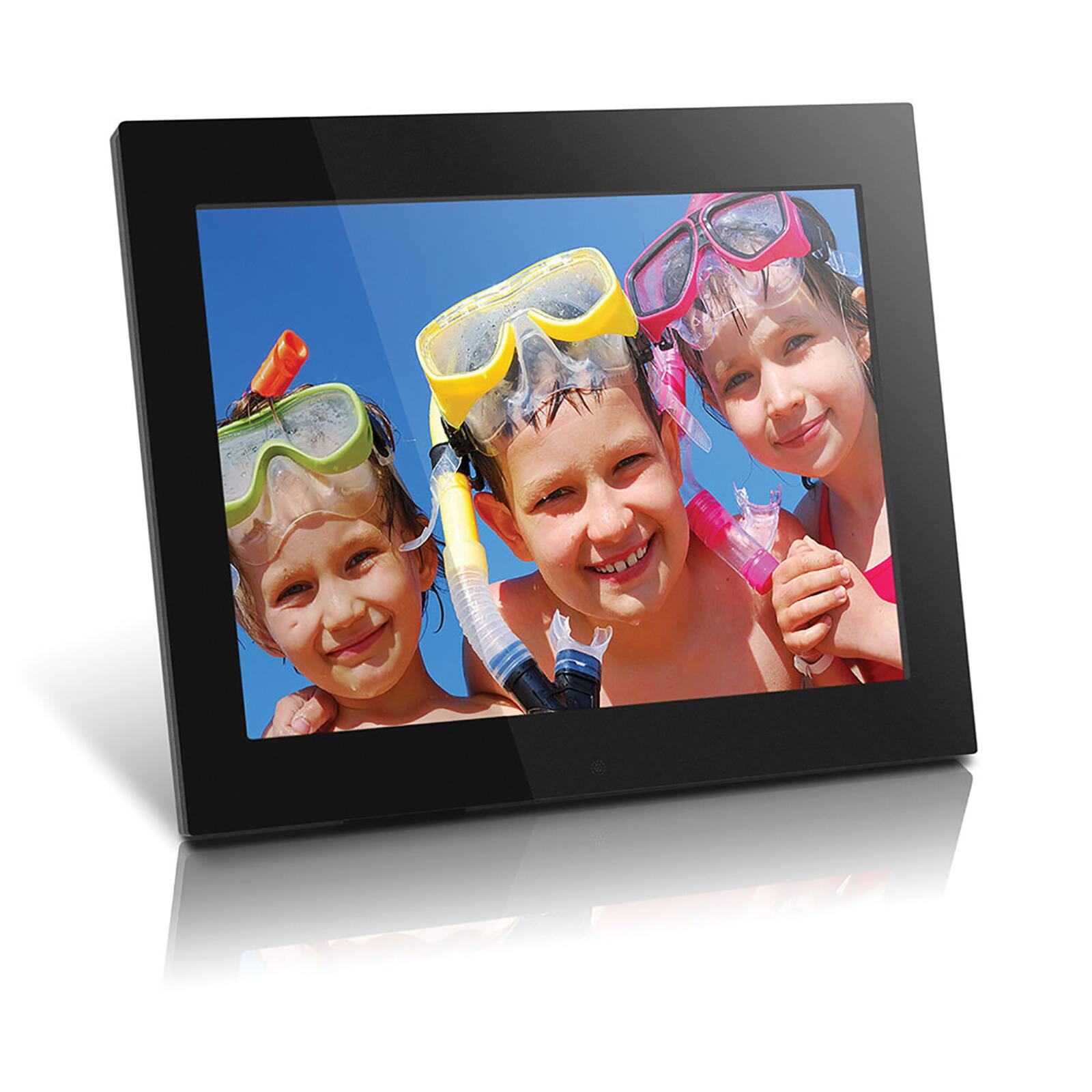 Aluratek 14” LCD Digital Photo Frame with 4GB Built-in Memory with Remote ADMPF214FB Black USB SD/SDHC Support w/White Matting 