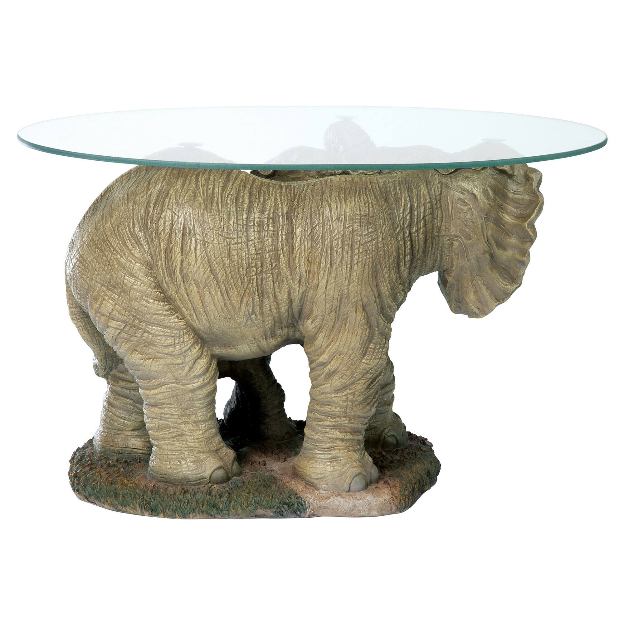 Design Toscano 18&#x22; Elephant&#x27;s Majesty Glass-Topped Cocktail Table