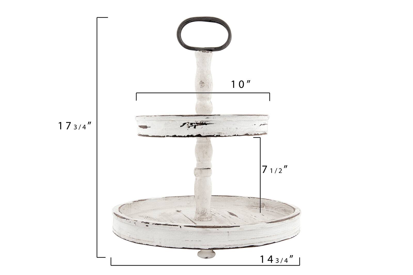 Hello Honey® 18.5" Distressed Cream Wood 2-Tier Tray
