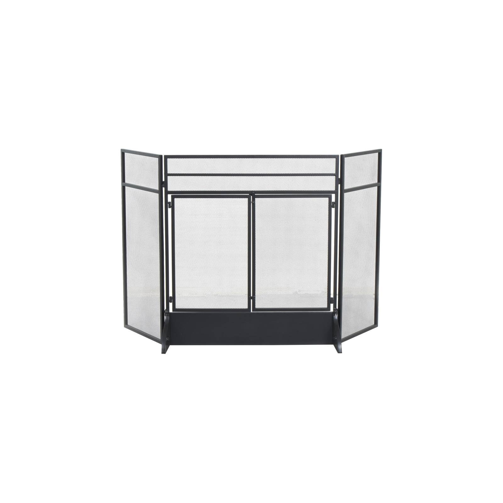 29" Tall Black Metal 3 Panel 2 Door Fireplace Screen with Mesh Backing