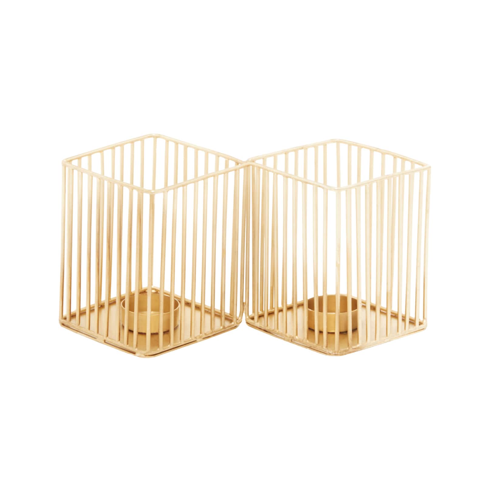 Set of 3 Gold Metal Modern Candle Holder, 4.25&#x22;, 11&#x22;, 16.25&#x22;