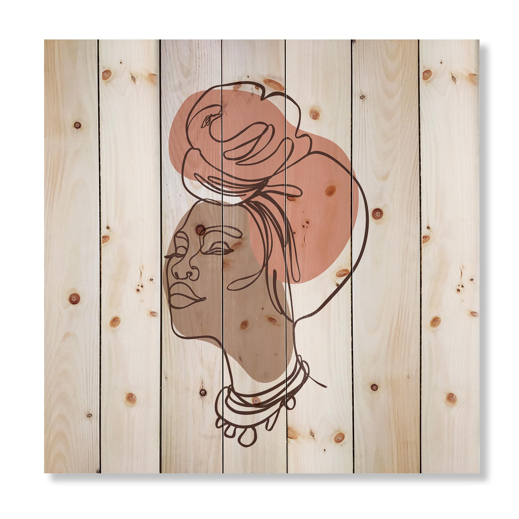 Designart - One Line Portrait of African American Woman IV - Modern Print on Natural Pine Wood