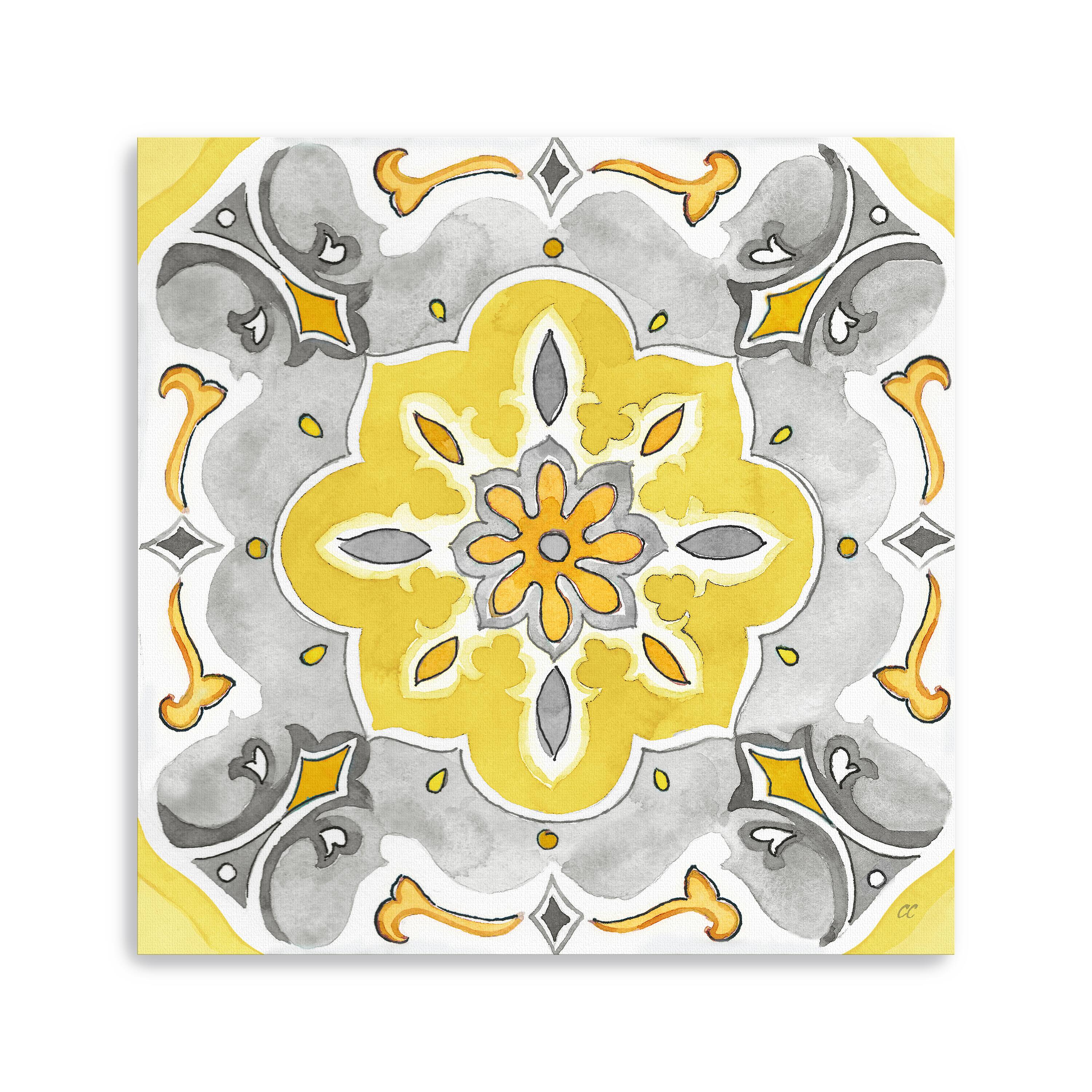 Jewel Medallion Yellow Gray III Canvas Giclee