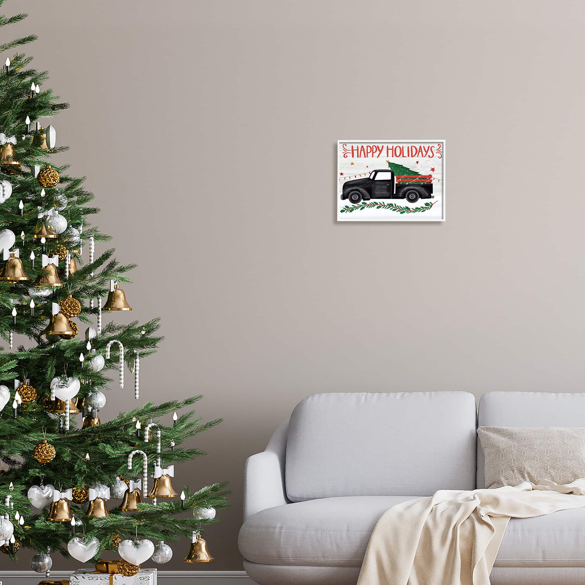 Stupell Industries Happy Holidays Christmas Tree Truck Framed Giclee Art