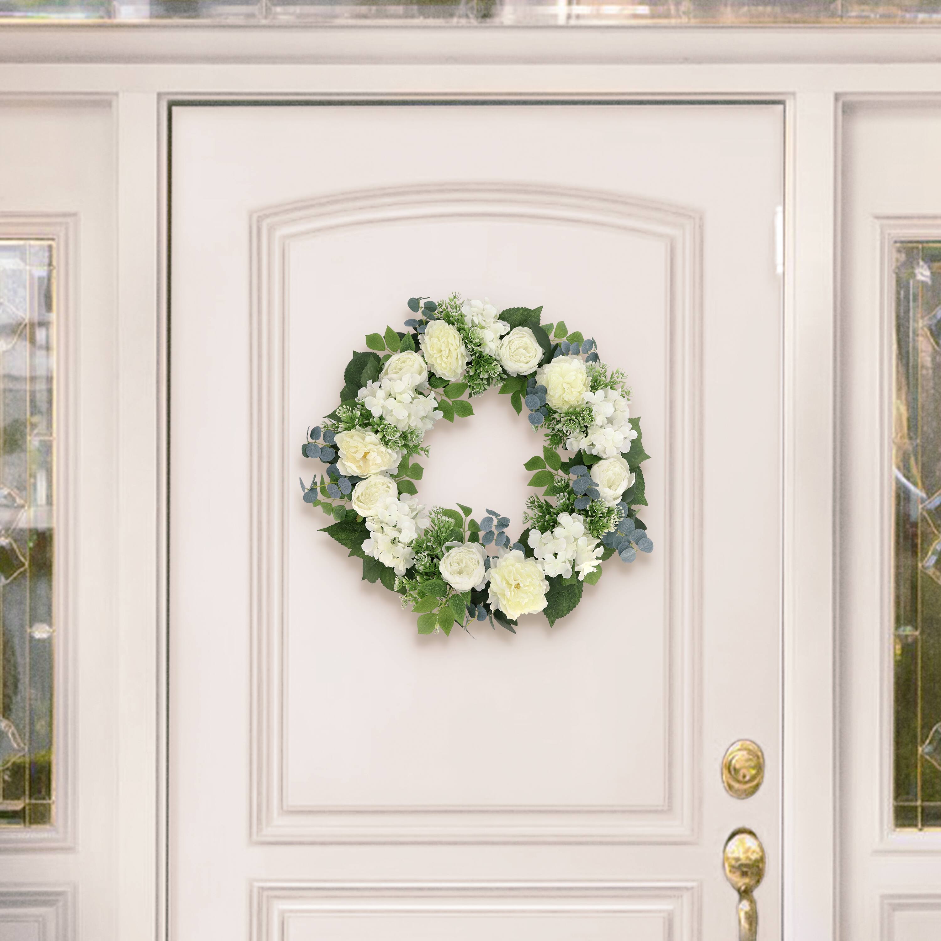 26&#x22; Artificial Peony, Hydrangea &#x26; Rose Floral Spring Wreath