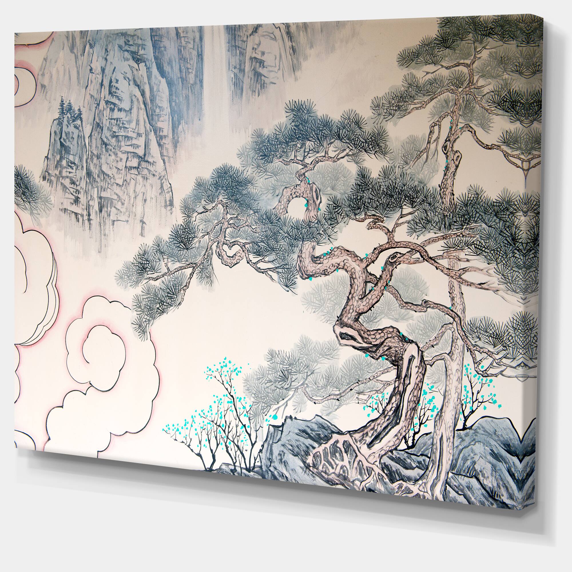 Designart - Chinese Blue Tree Art - Floral Painting Canvas