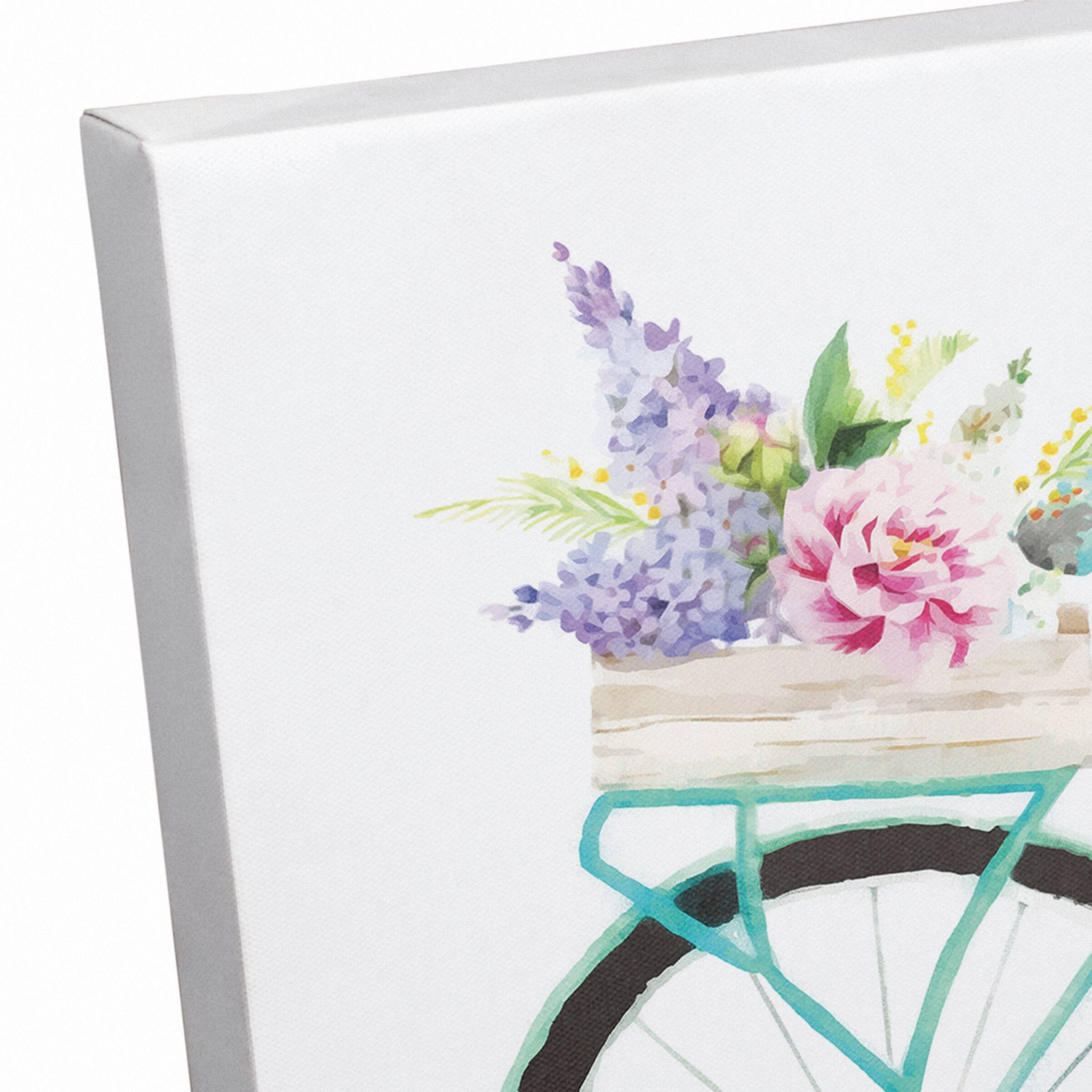 Hello Spring with Teal Bike Canvas Art