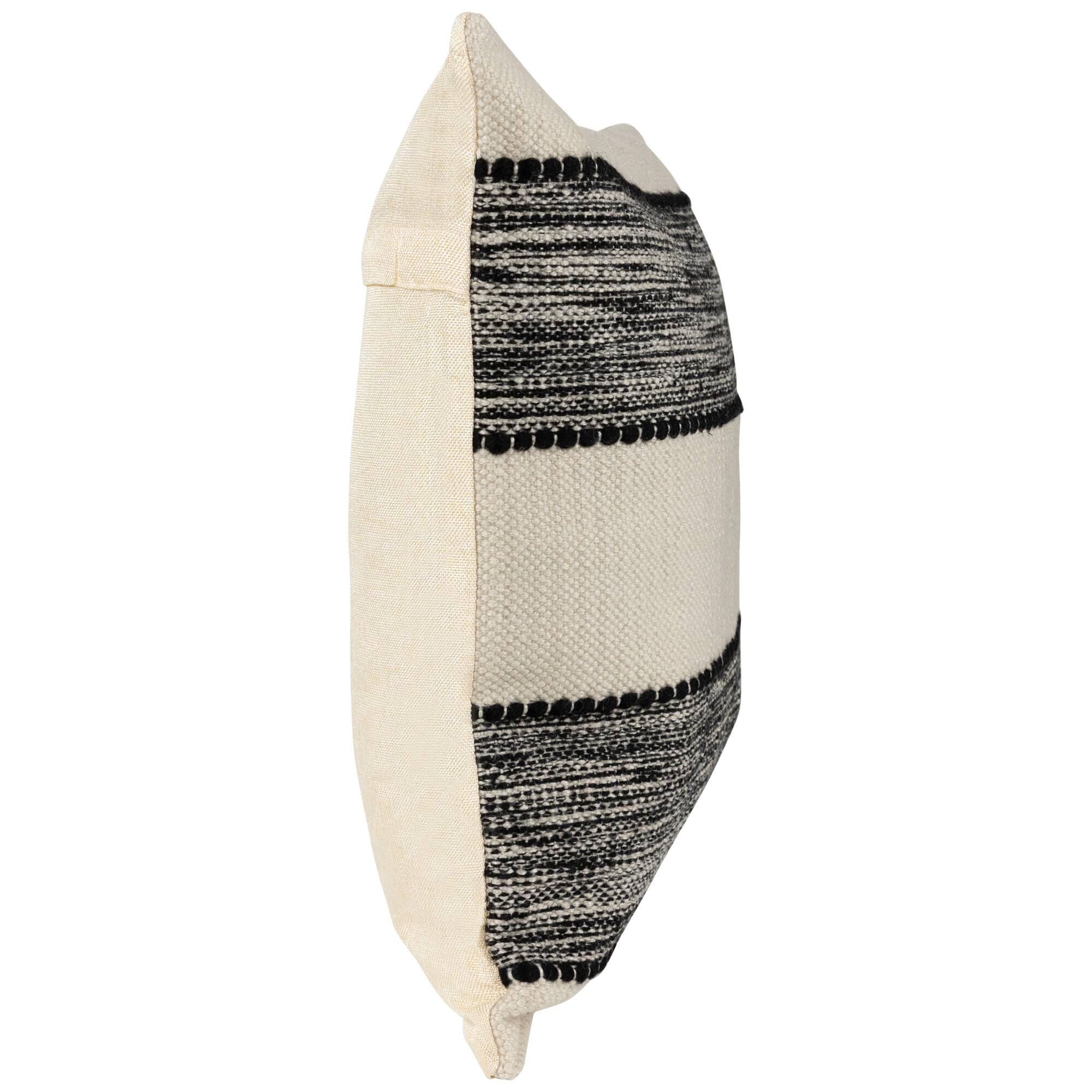 Black & Cream Textured Block Handloom Woven Outdoor Square Cushion