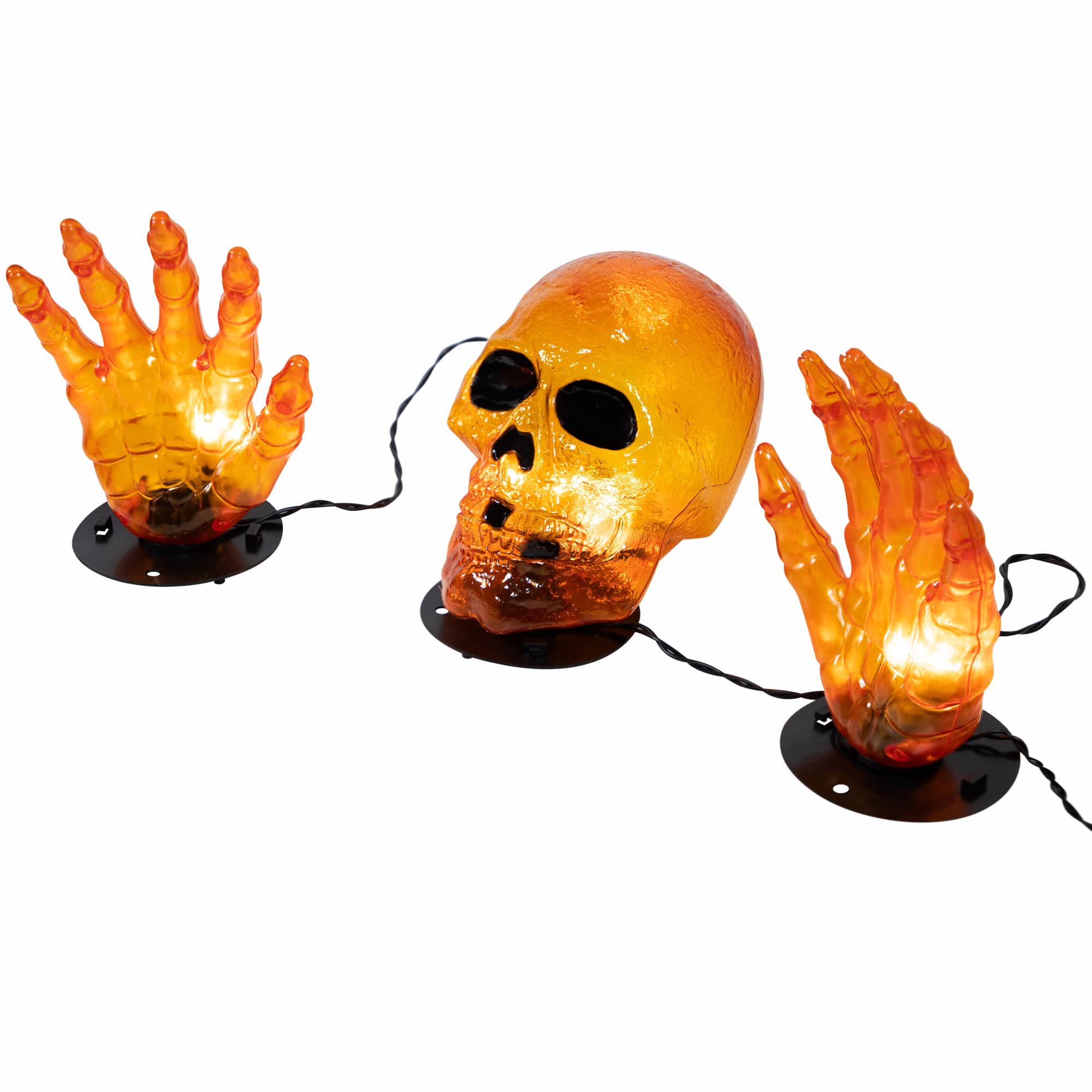 8.5&#x22; Lighted Orange Skull &#x26; Hands Outdoor Halloween Decoration