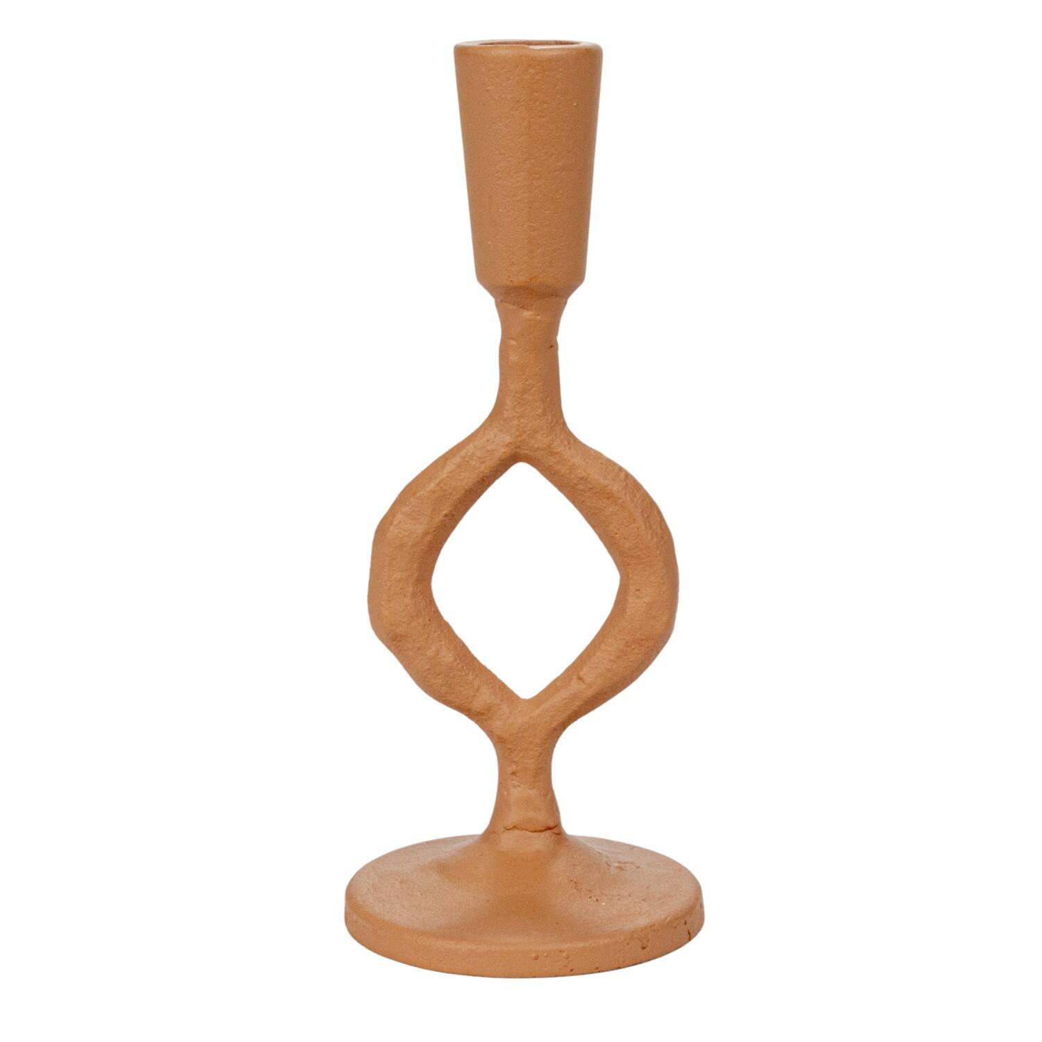 Hello Honey® 7.5" Small Tan Decorative Cast Metal Taper Candle Holder